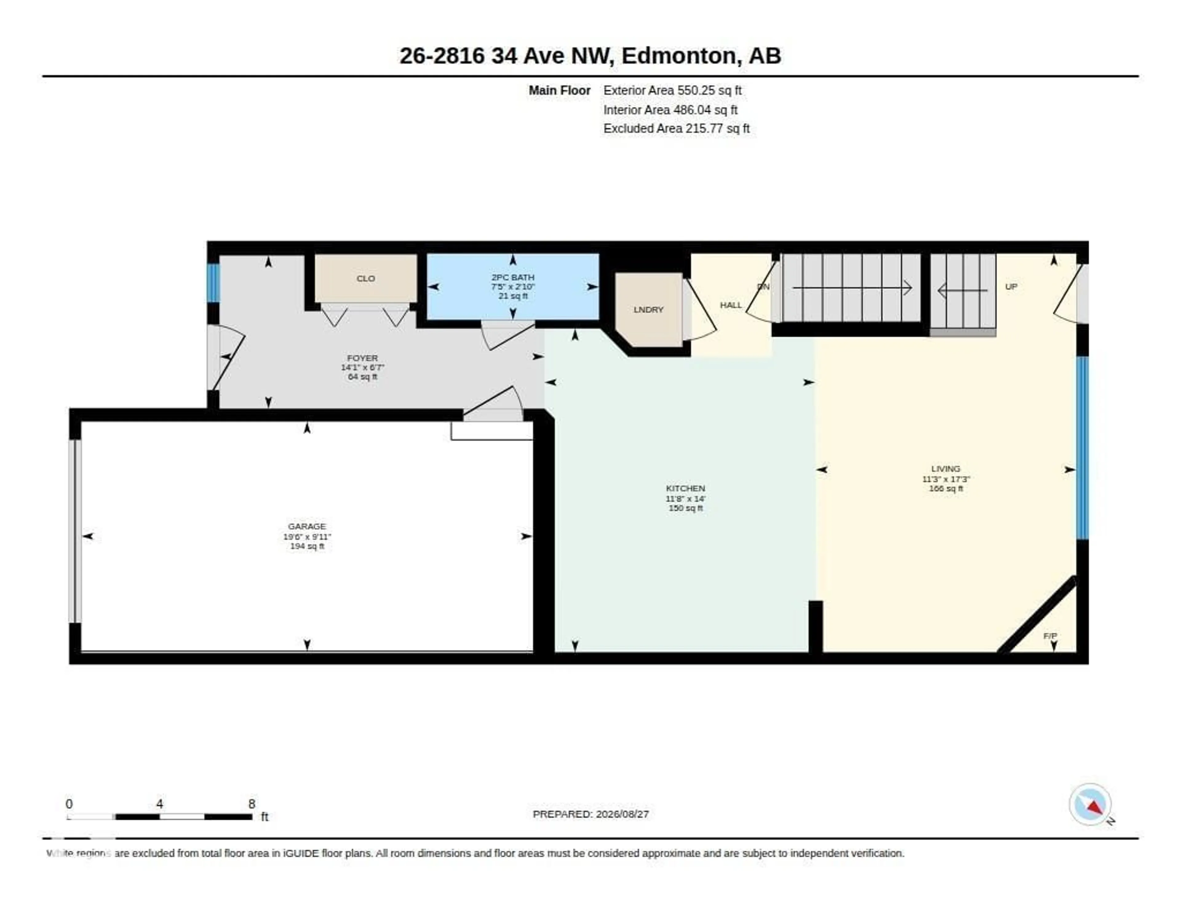 Floor plan for 26 2816 34 AV NW, Edmonton Alberta T6T2B4