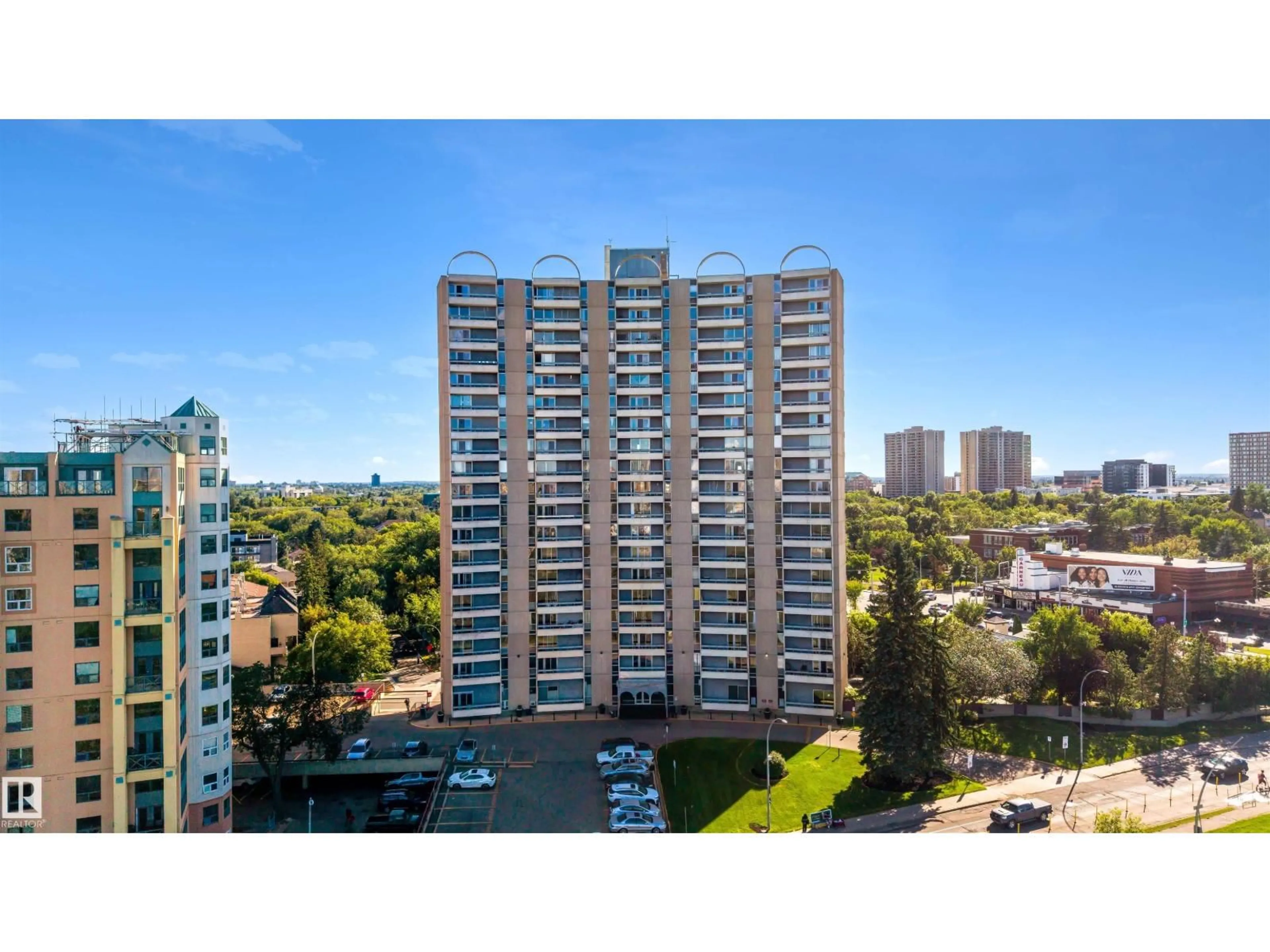 A pic from outside/outdoor area/front of a property/back of a property/a pic from drone, city buildings view from balcony for #309 - 10883 SASKATCHEWAN DR, Edmonton Alberta T6E4S6