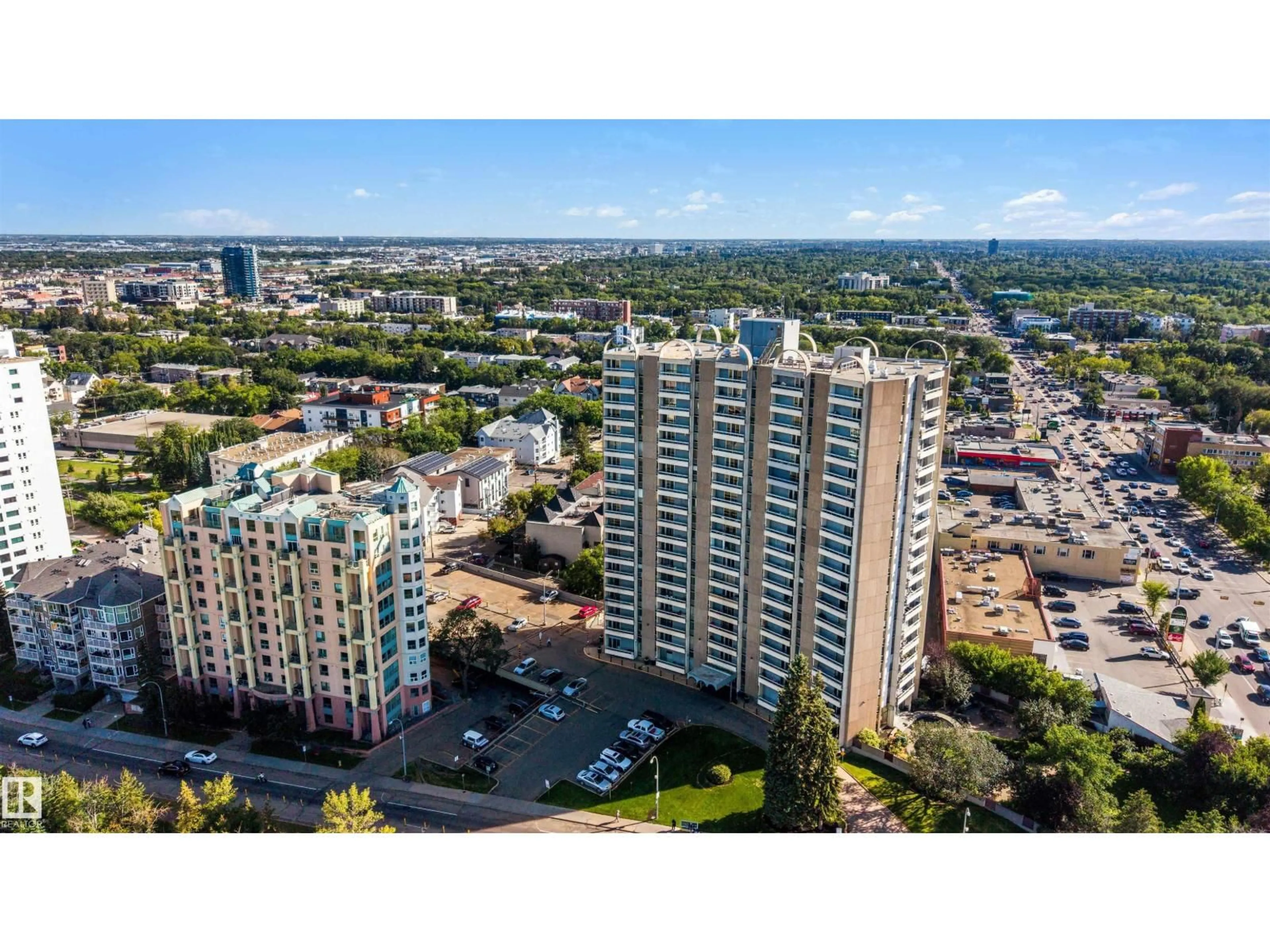 A pic from outside/outdoor area/front of a property/back of a property/a pic from drone, city buildings view from balcony for #309 - 10883 SASKATCHEWAN DR, Edmonton Alberta T6E4S6
