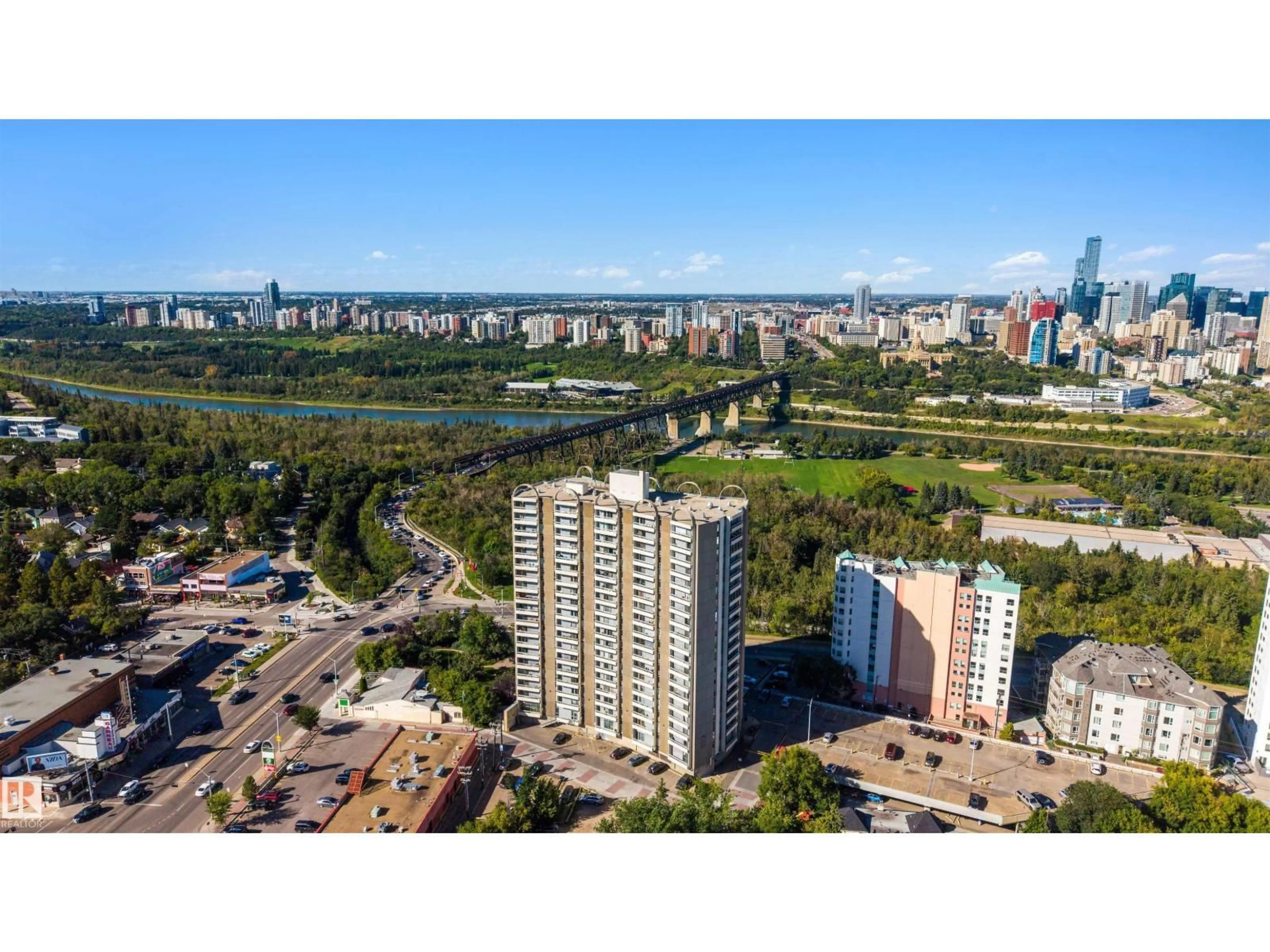 A pic from outside/outdoor area/front of a property/back of a property/a pic from drone, city buildings view from balcony for #309 - 10883 SASKATCHEWAN DR, Edmonton Alberta T6E4S6