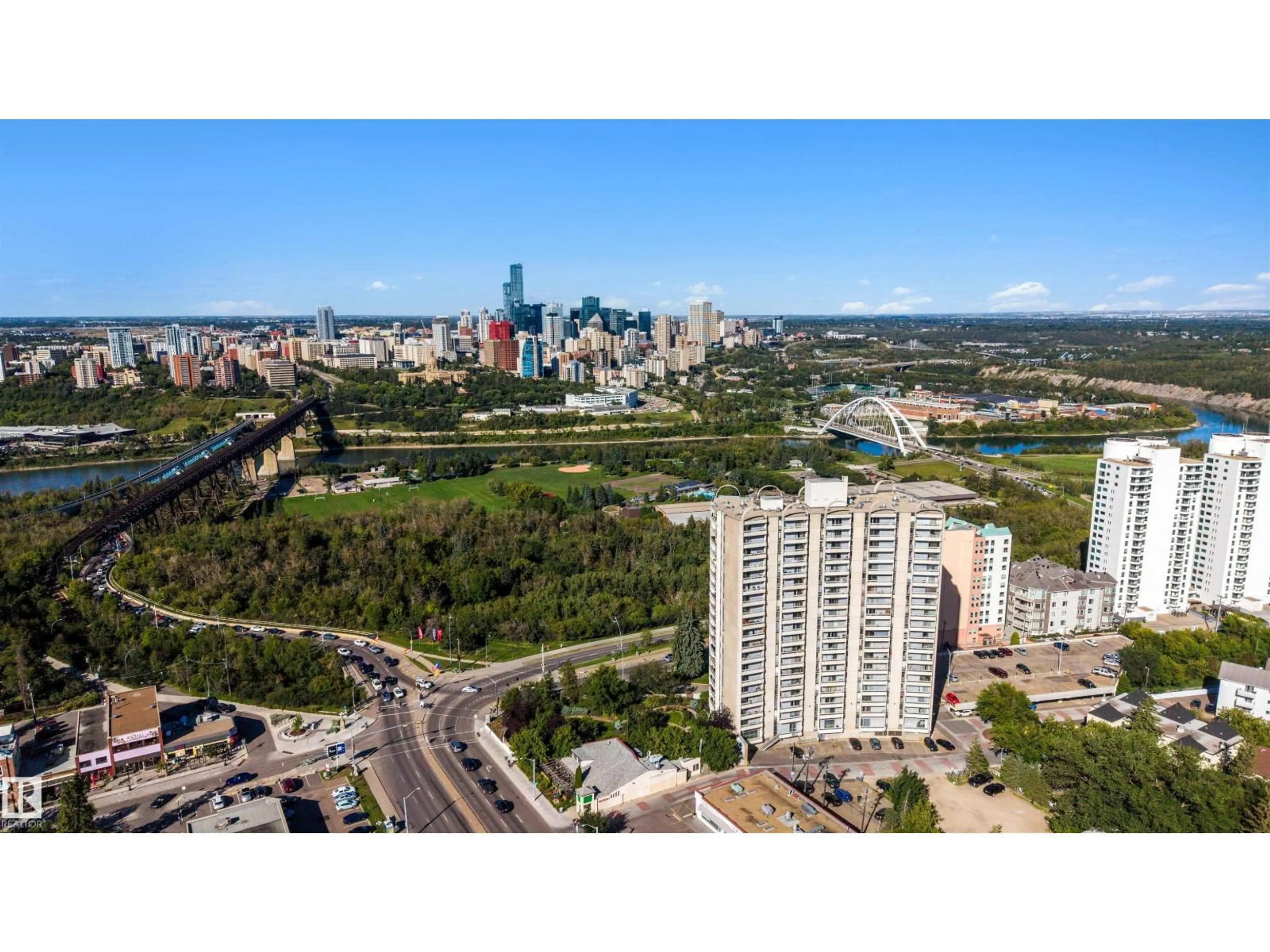 A pic from outside/outdoor area/front of a property/back of a property/a pic from drone, city buildings view from balcony for #309 - 10883 SASKATCHEWAN DR, Edmonton Alberta T6E4S6