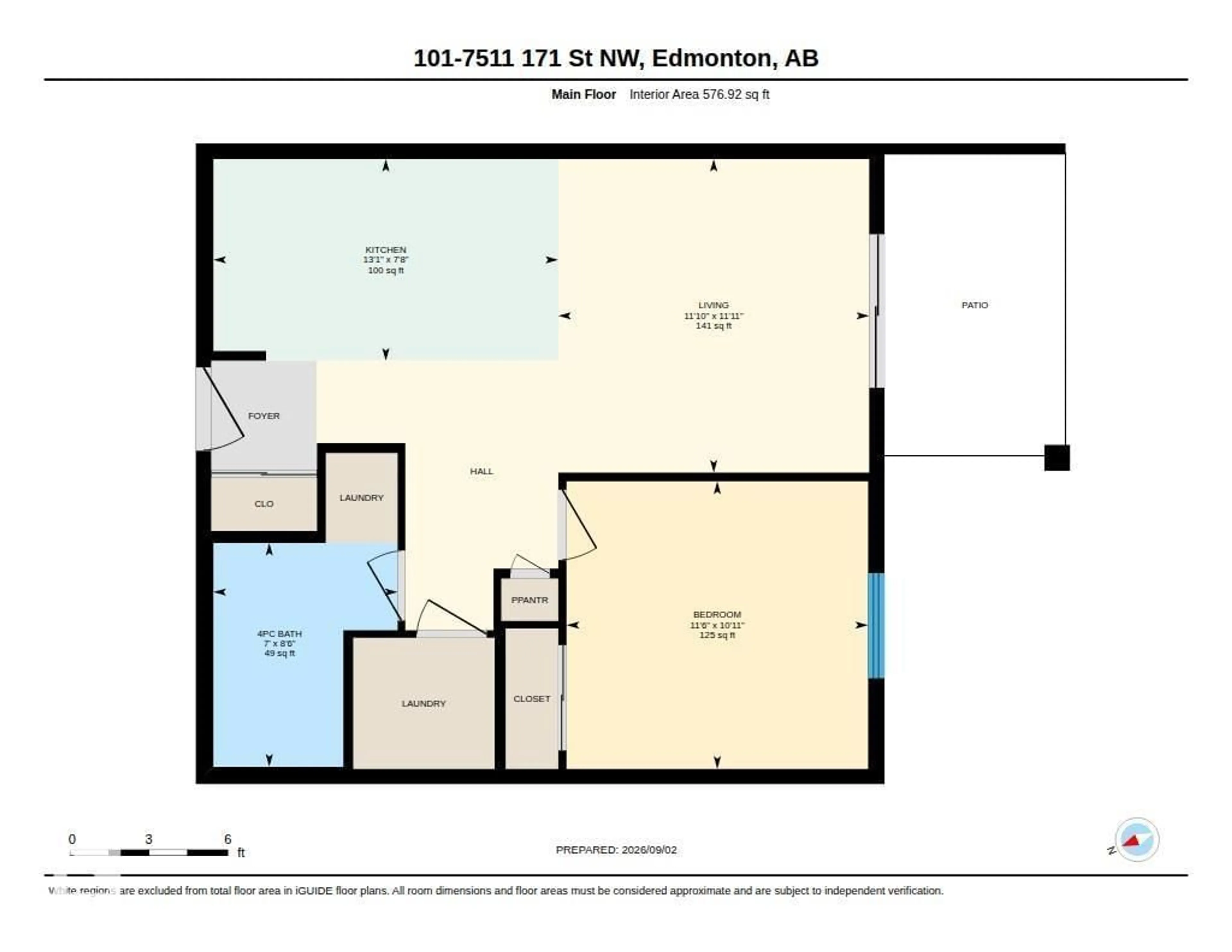 Floor plan for #101 - 7511 171 ST, Edmonton Alberta T5T6S7