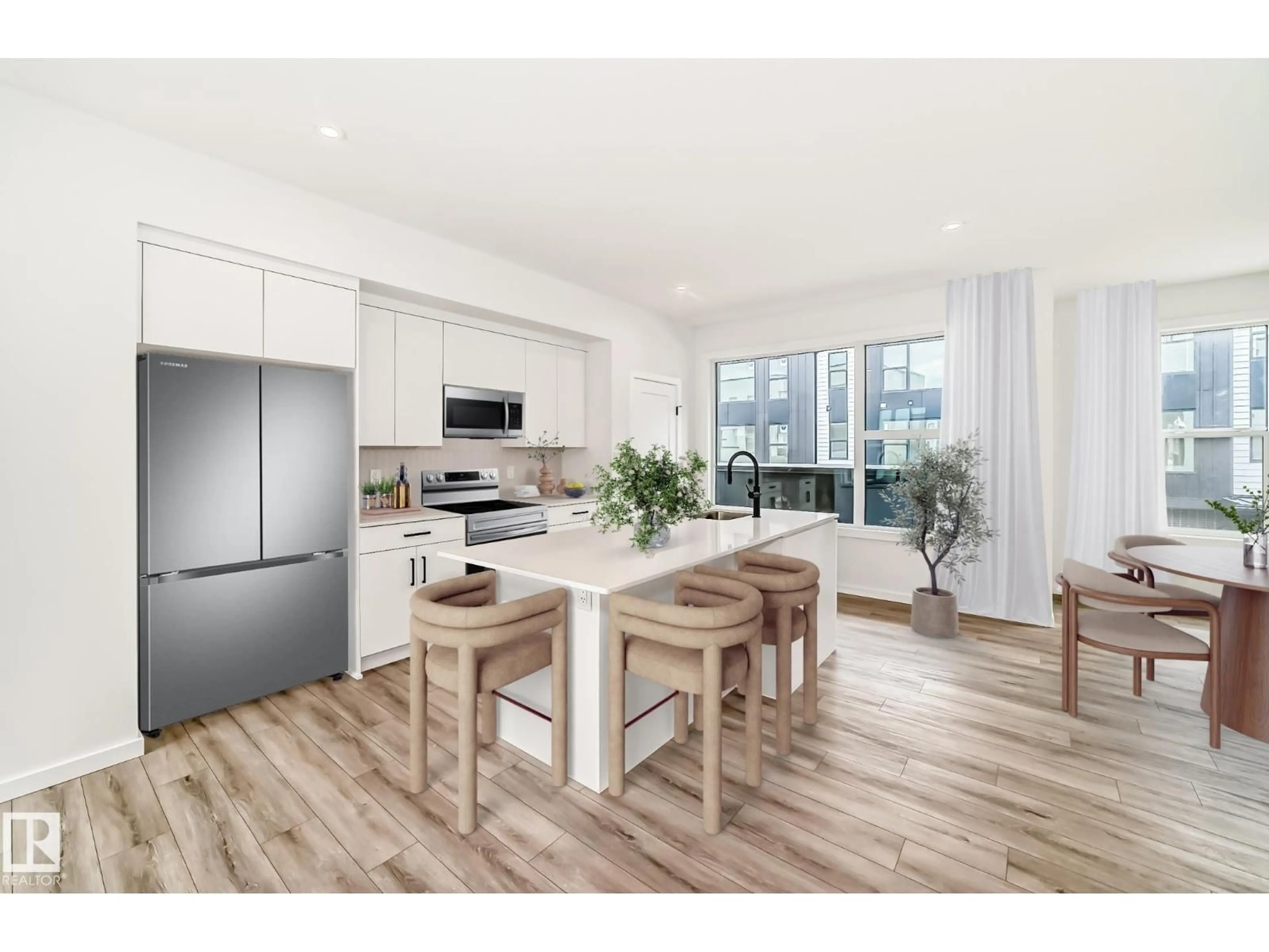 Open concept kitchen, wood/laminate floor for 5 - 68 RONDEAU DR, St. Albert Alberta T8N7X8