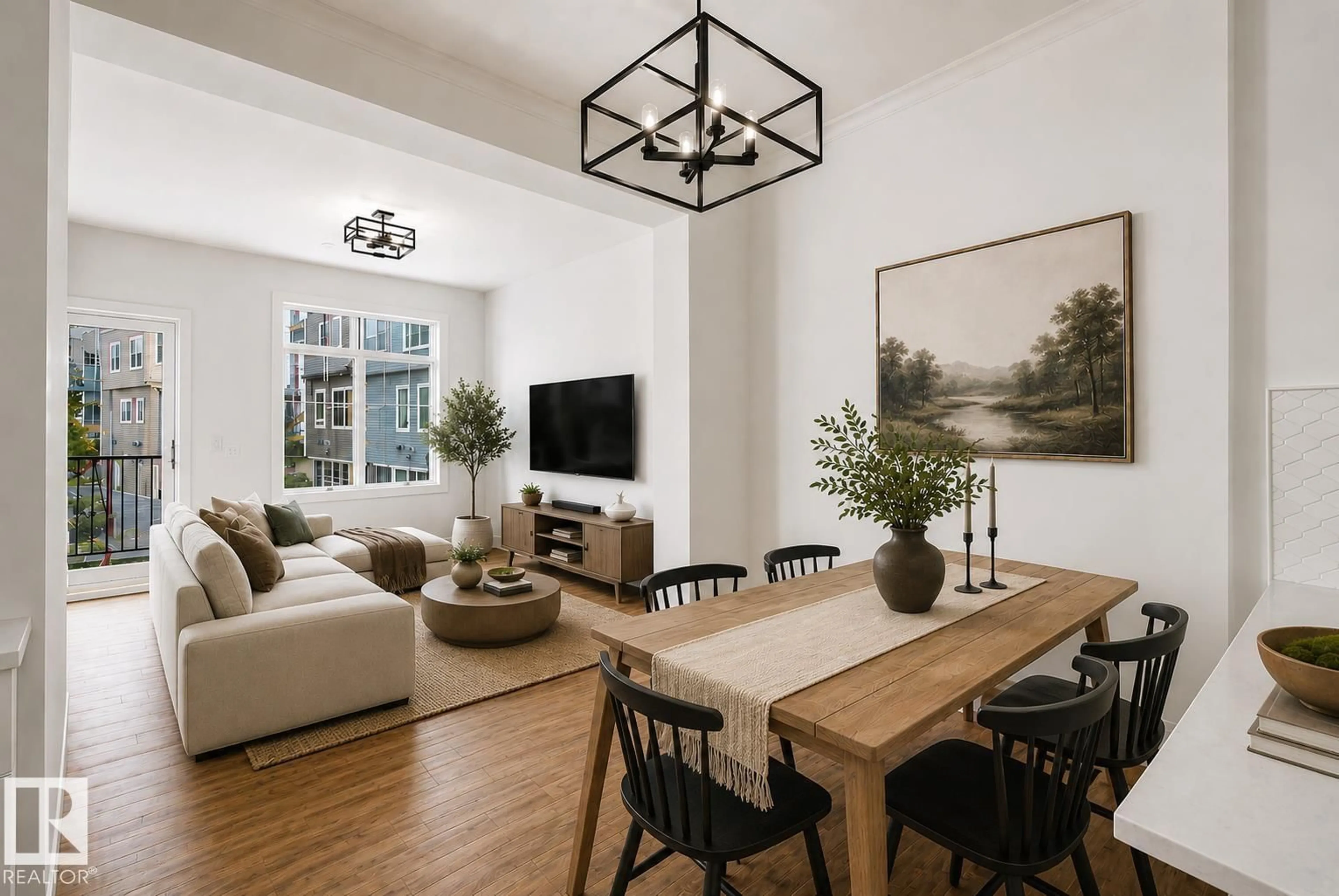 Living room with furniture, wood/laminate floor for 6214 - 24 CARTMELL CO, Edmonton Alberta T6W5A7