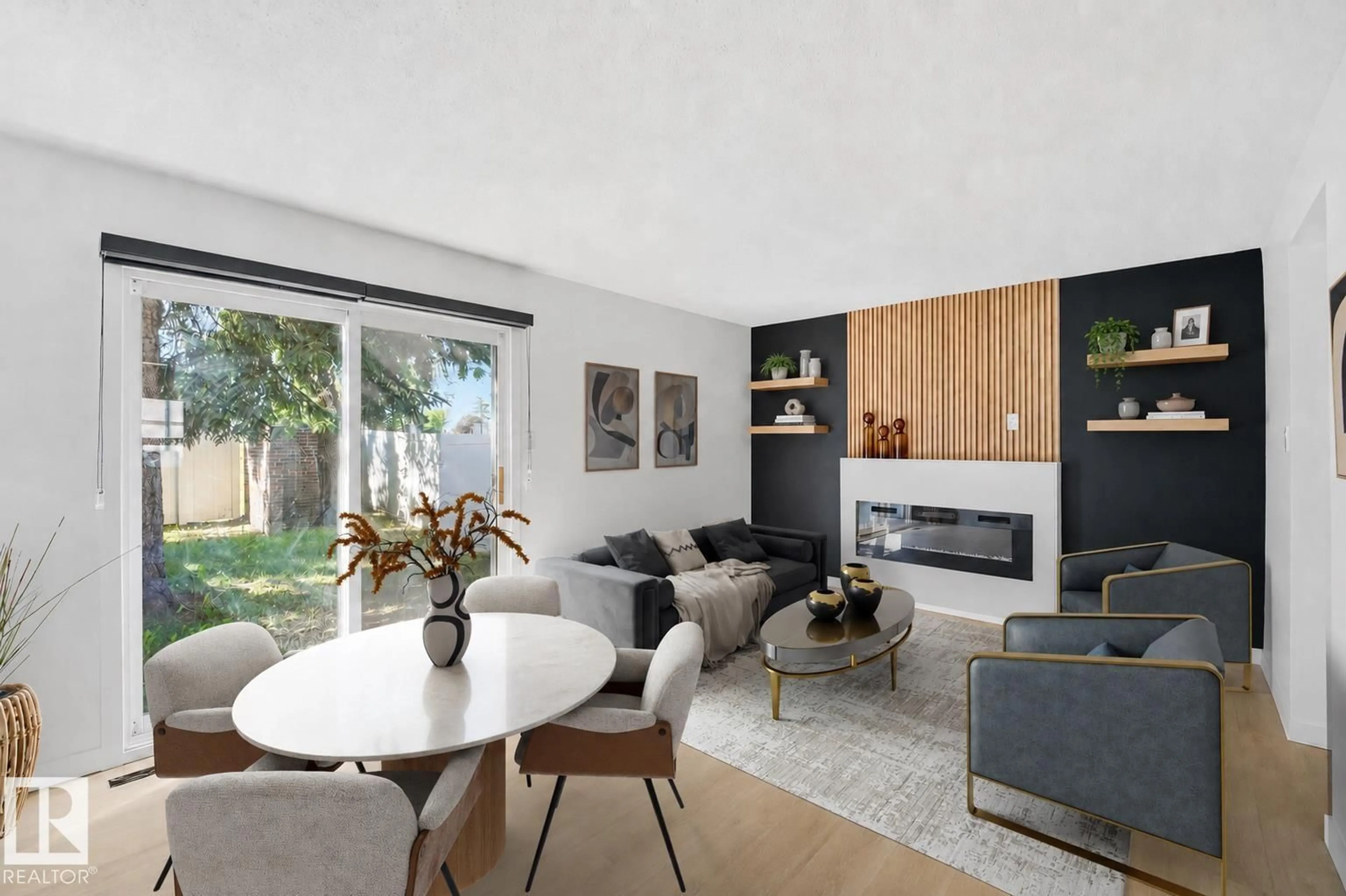 Living room with furniture, wood/laminate floor for NW - 21 LAKEWOOD VG, Edmonton Alberta T6K2B3