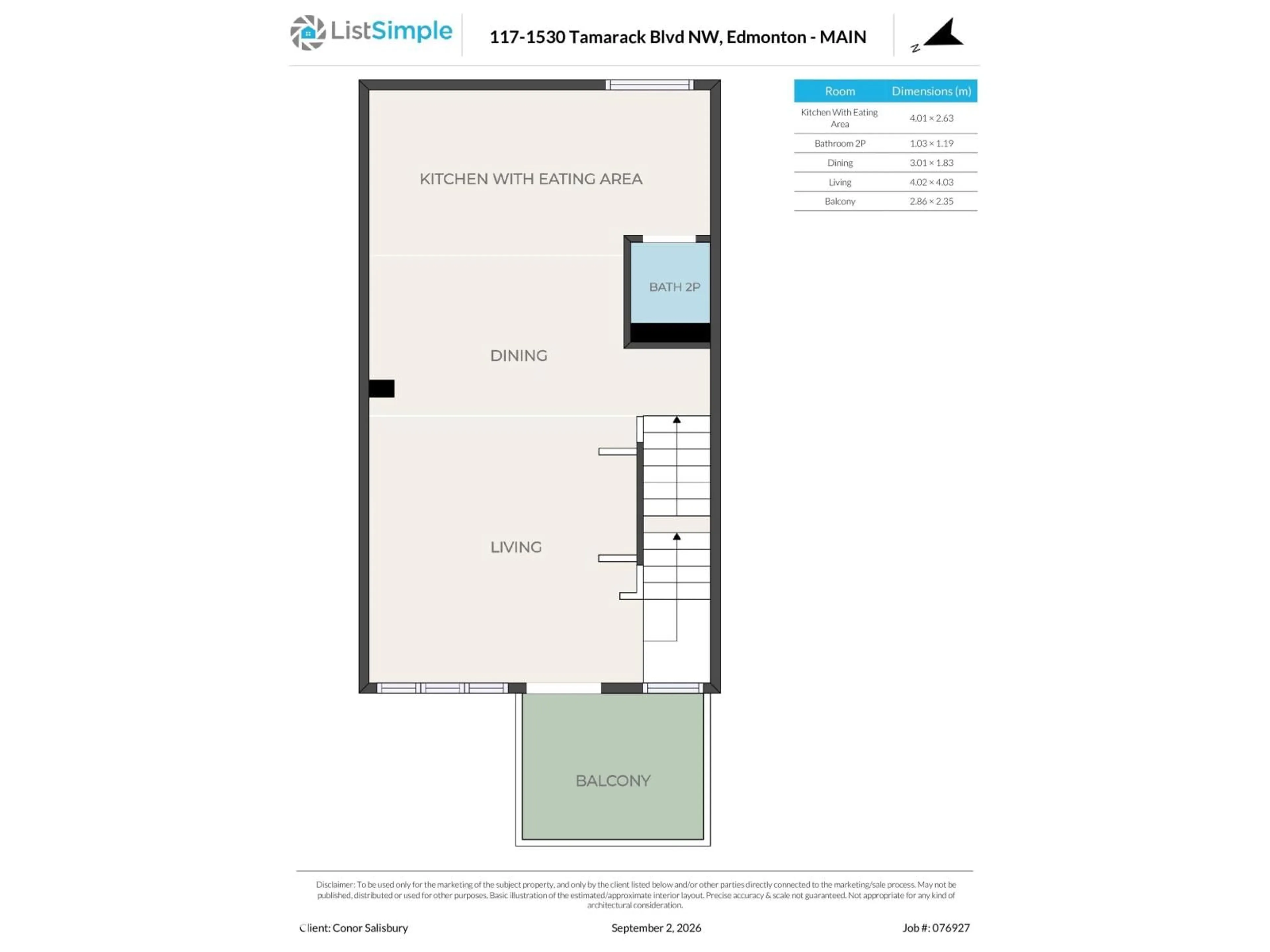 Floor plan for 1530 - 117 TAMARACK BV, Edmonton Alberta T6T2E6