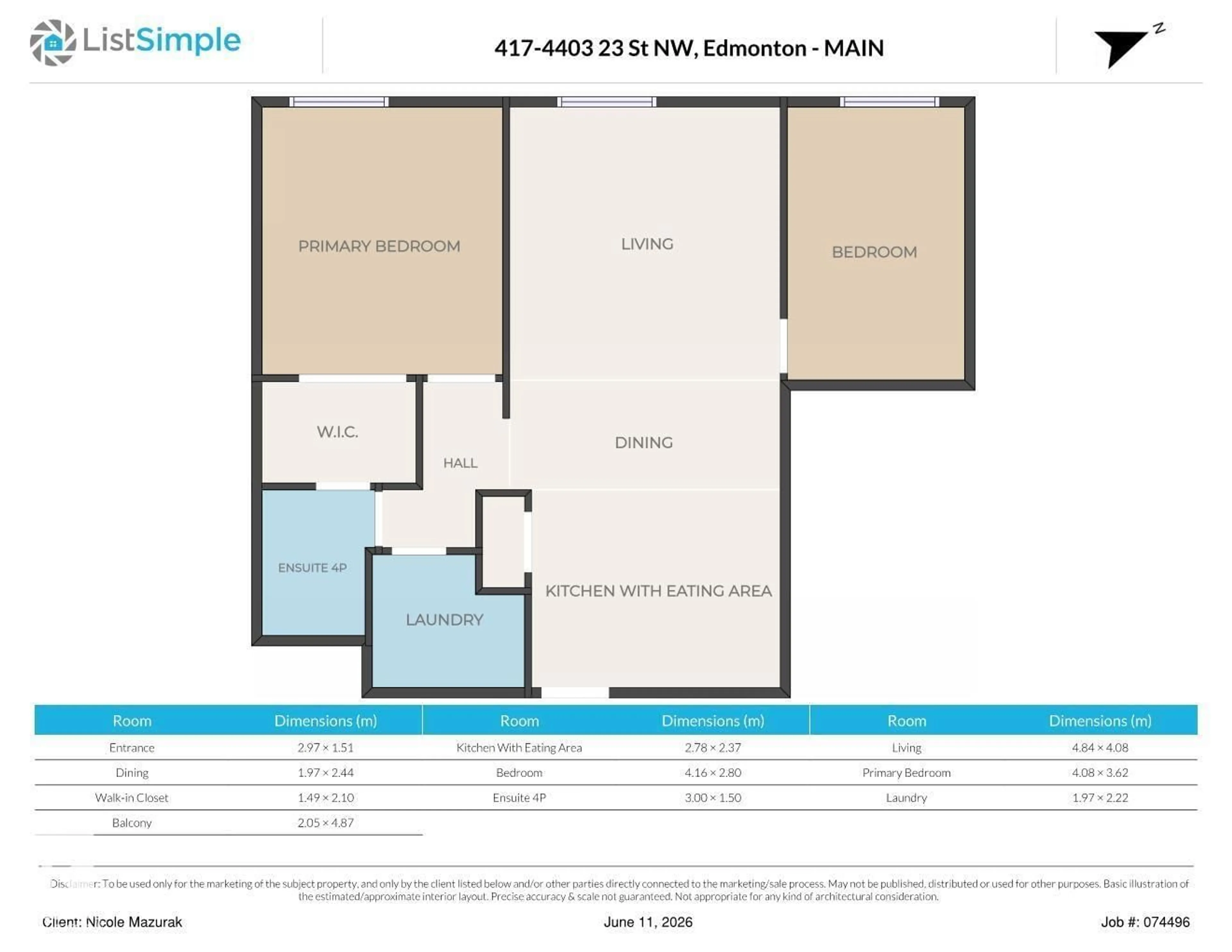 Floor plan for 417 - 4403 23 ST, Edmonton Alberta T6T0E4