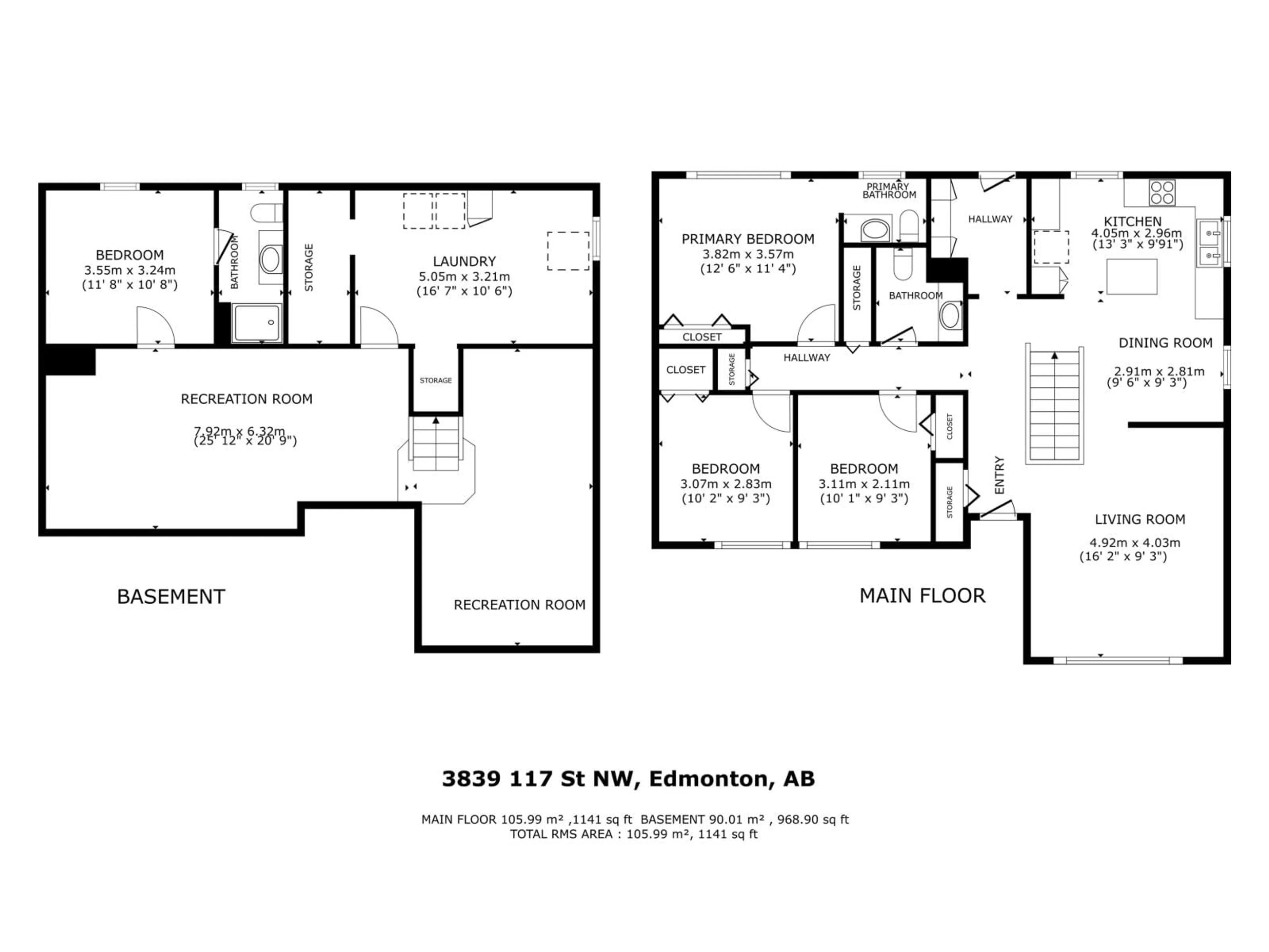 Floor plan for 3839 117 ST, Edmonton Alberta T6J1S8