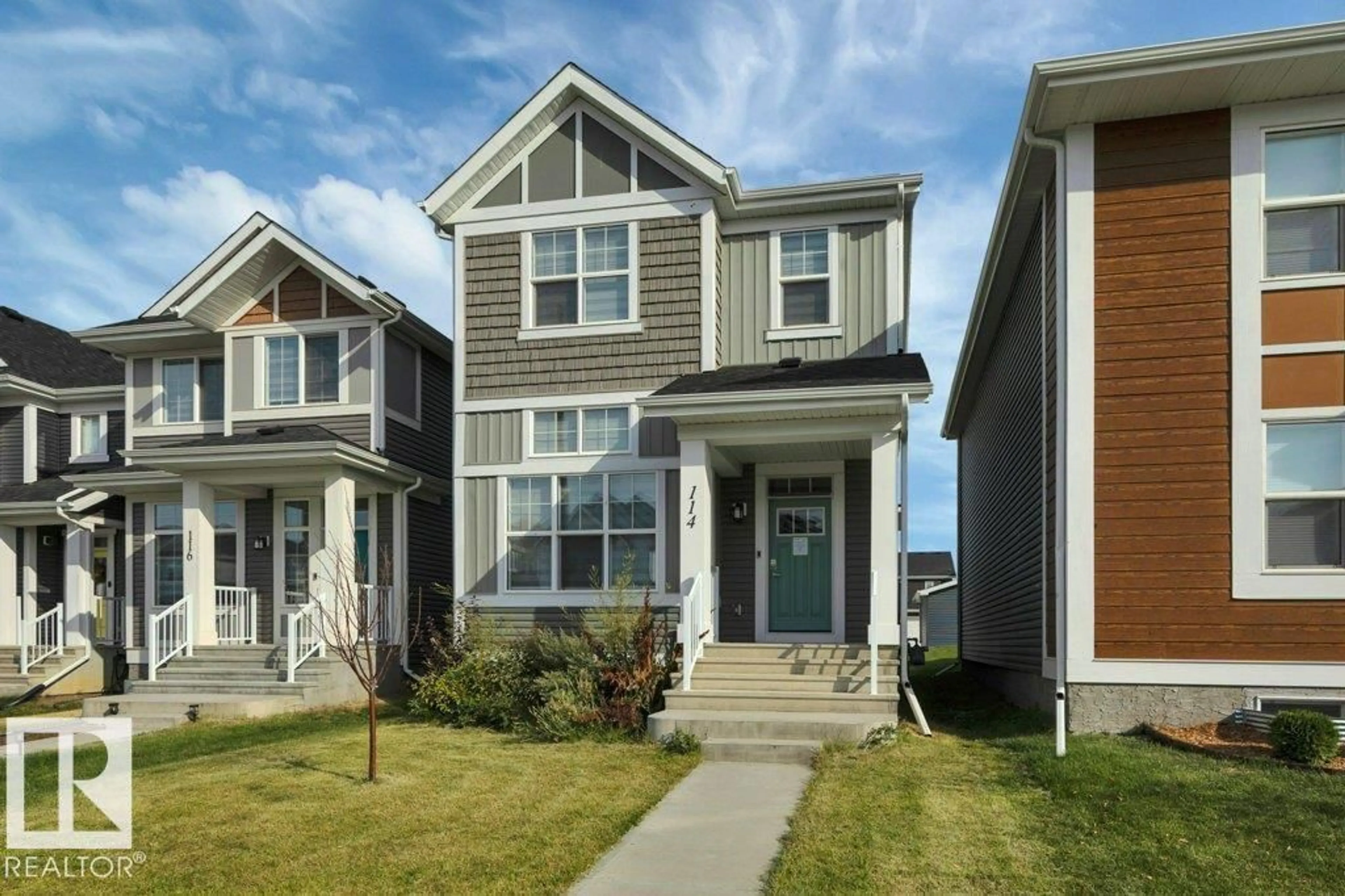 Home with vinyl exterior material, street for 114 STONEHOUSE WY, Leduc Alberta T9E1R1