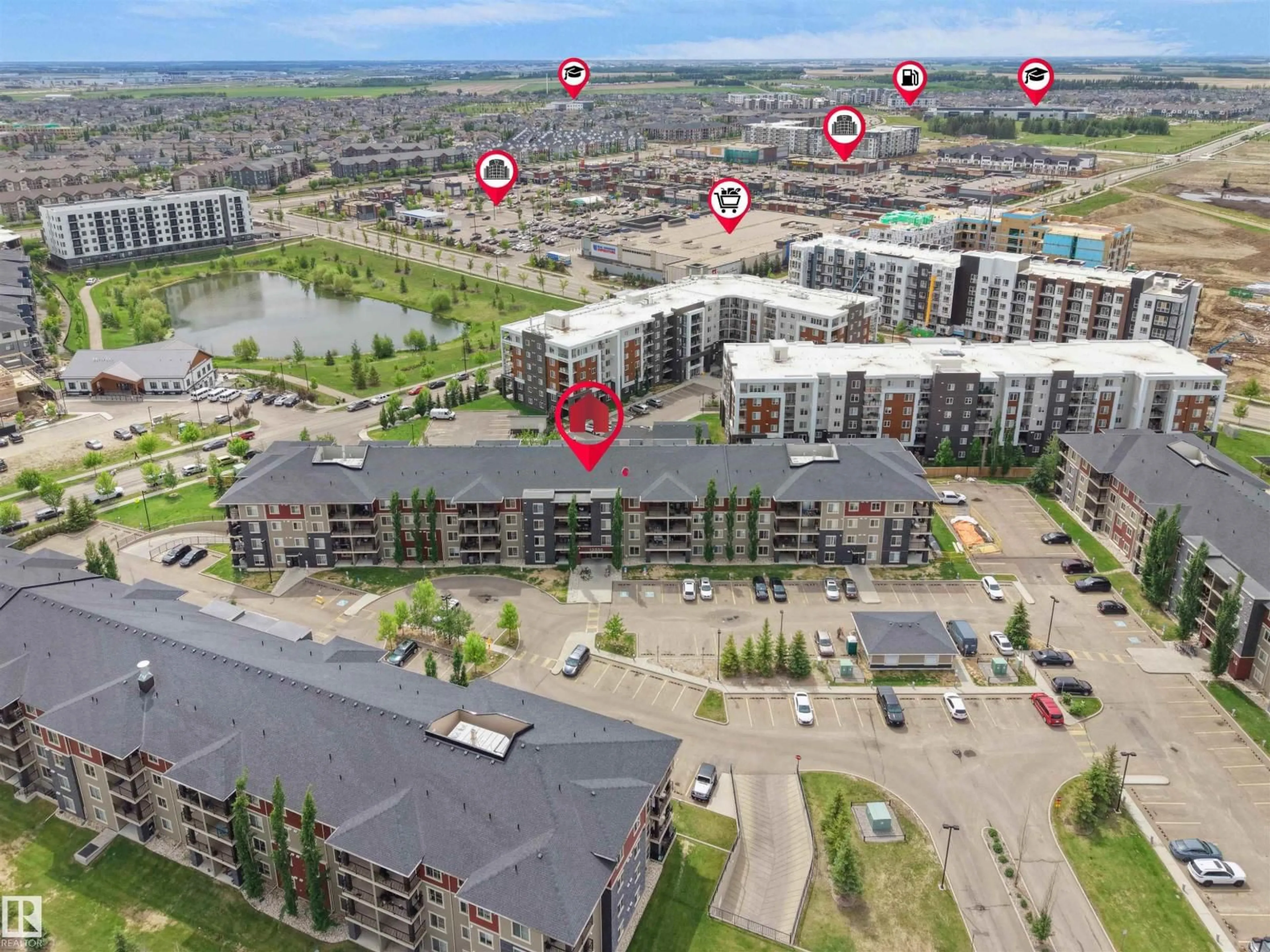 A pic from outside/outdoor area/front of a property/back of a property/a pic from drone, city buildings view from balcony for #114 - 12035 22 AV, Edmonton Alberta T6W2X9