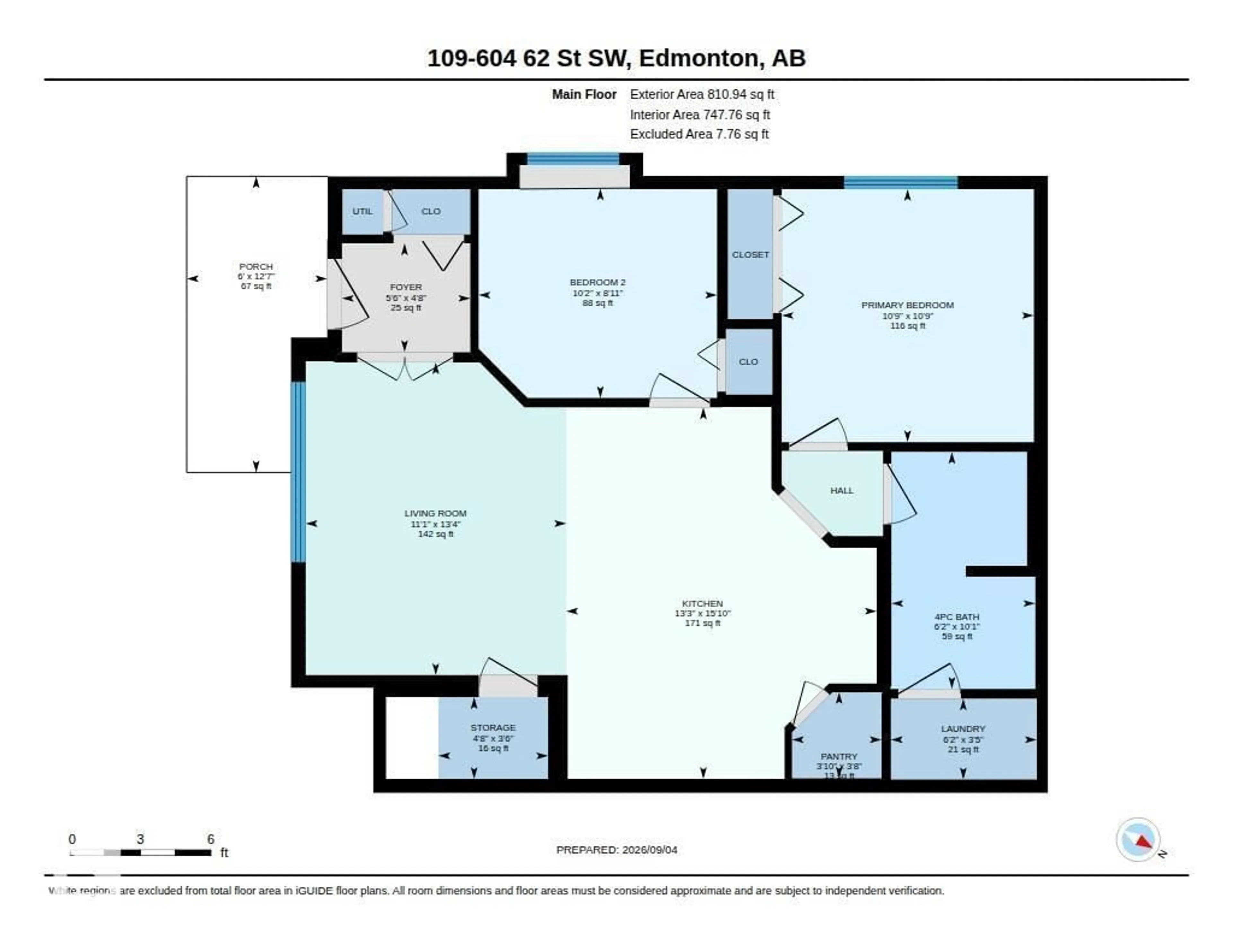 Floor plan for #109 - 604 62 ST, Edmonton Alberta T6X0K4