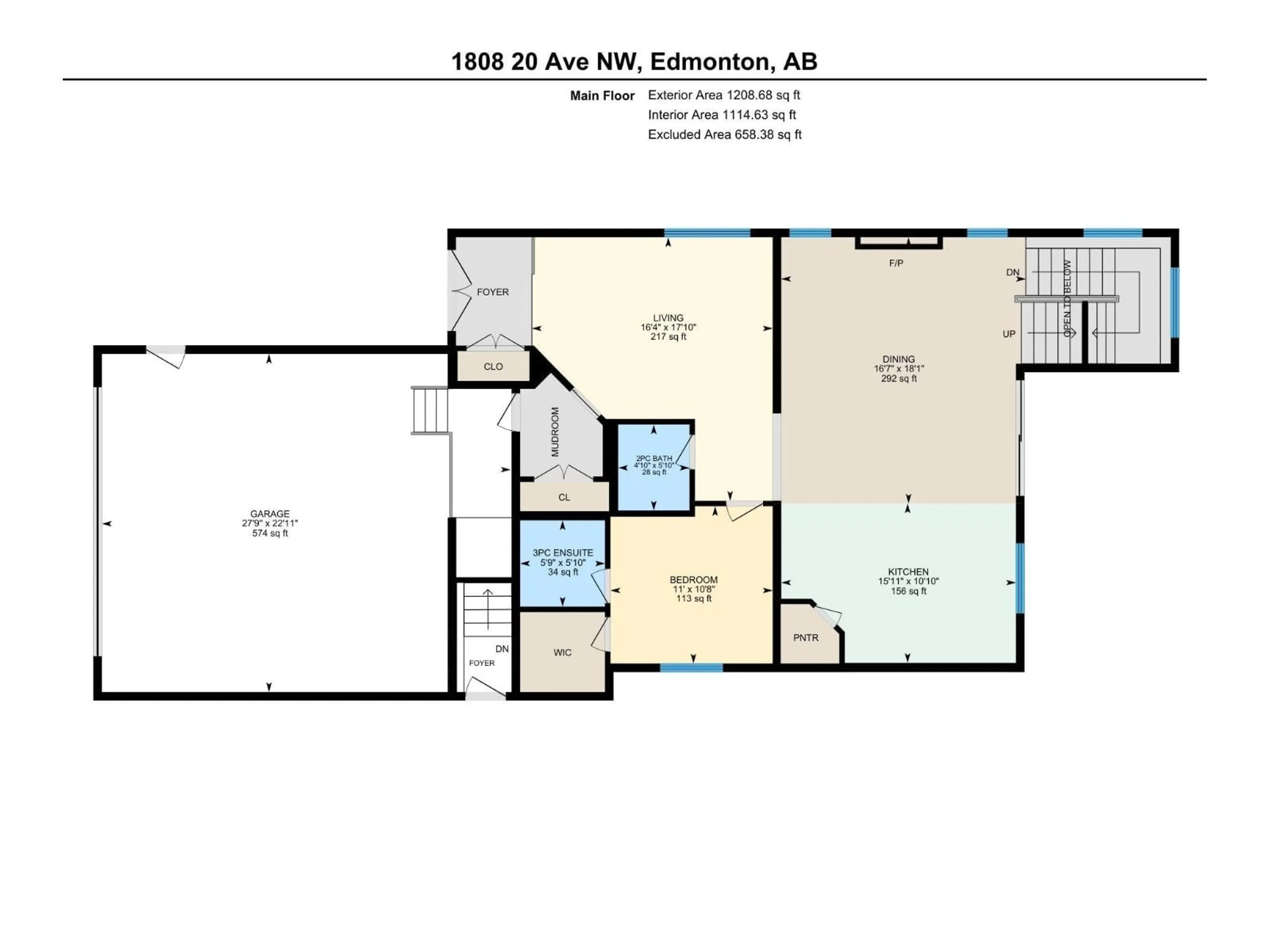 Floor plan for NW - 1808 20 AV, Edmonton Alberta T6T2K9