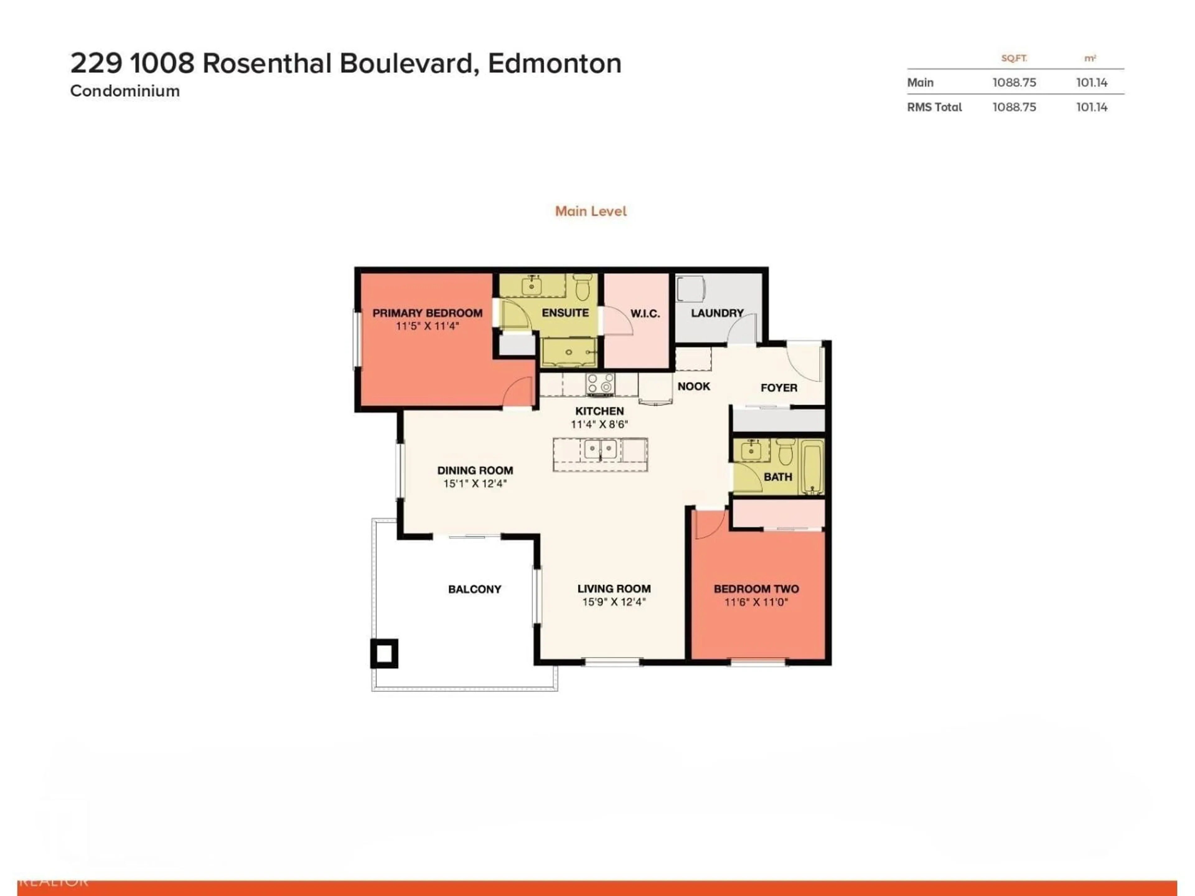 Floor plan for #229 - 1008 ROSENTHAL BV, Edmonton Alberta T5T7J4