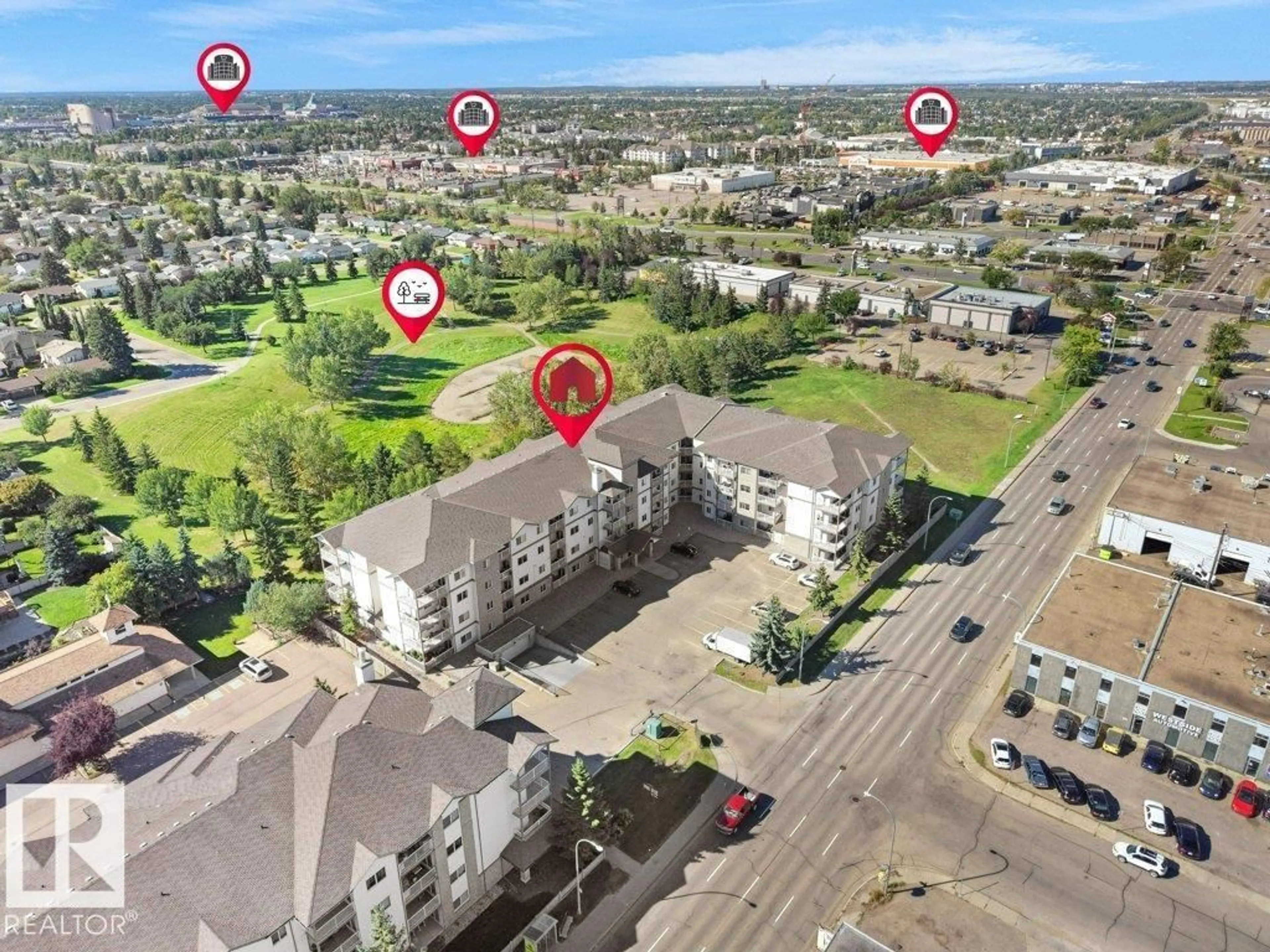 A pic from outside/outdoor area/front of a property/back of a property/a pic from drone, street for #116 - 16807 100 AV, Edmonton Alberta T5P4Z6