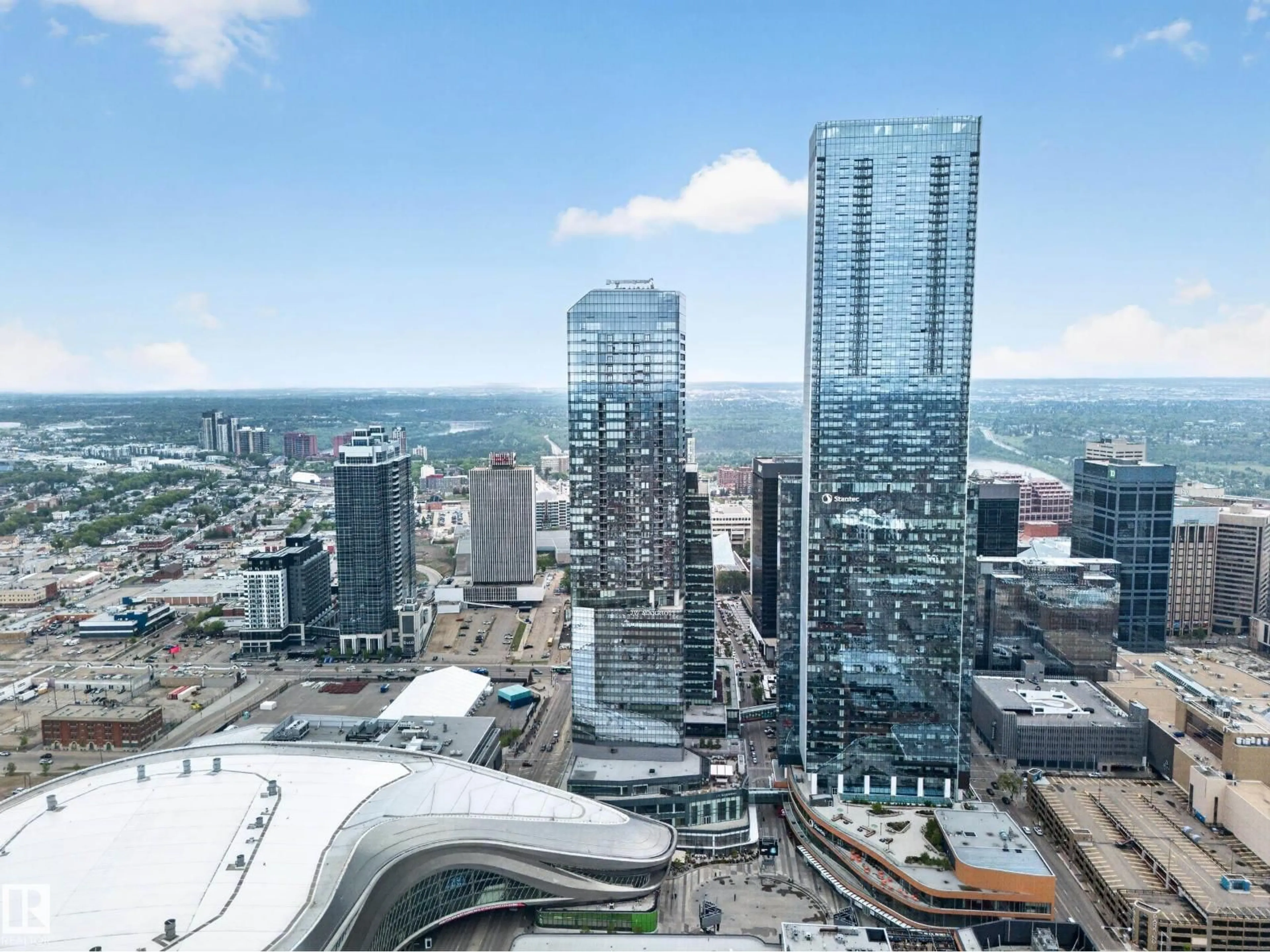 A pic from outside/outdoor area/front of a property/back of a property/a pic from drone, city buildings view from balcony for 10360 - 4007 102 ST NW, Edmonton Alberta T5J0K6