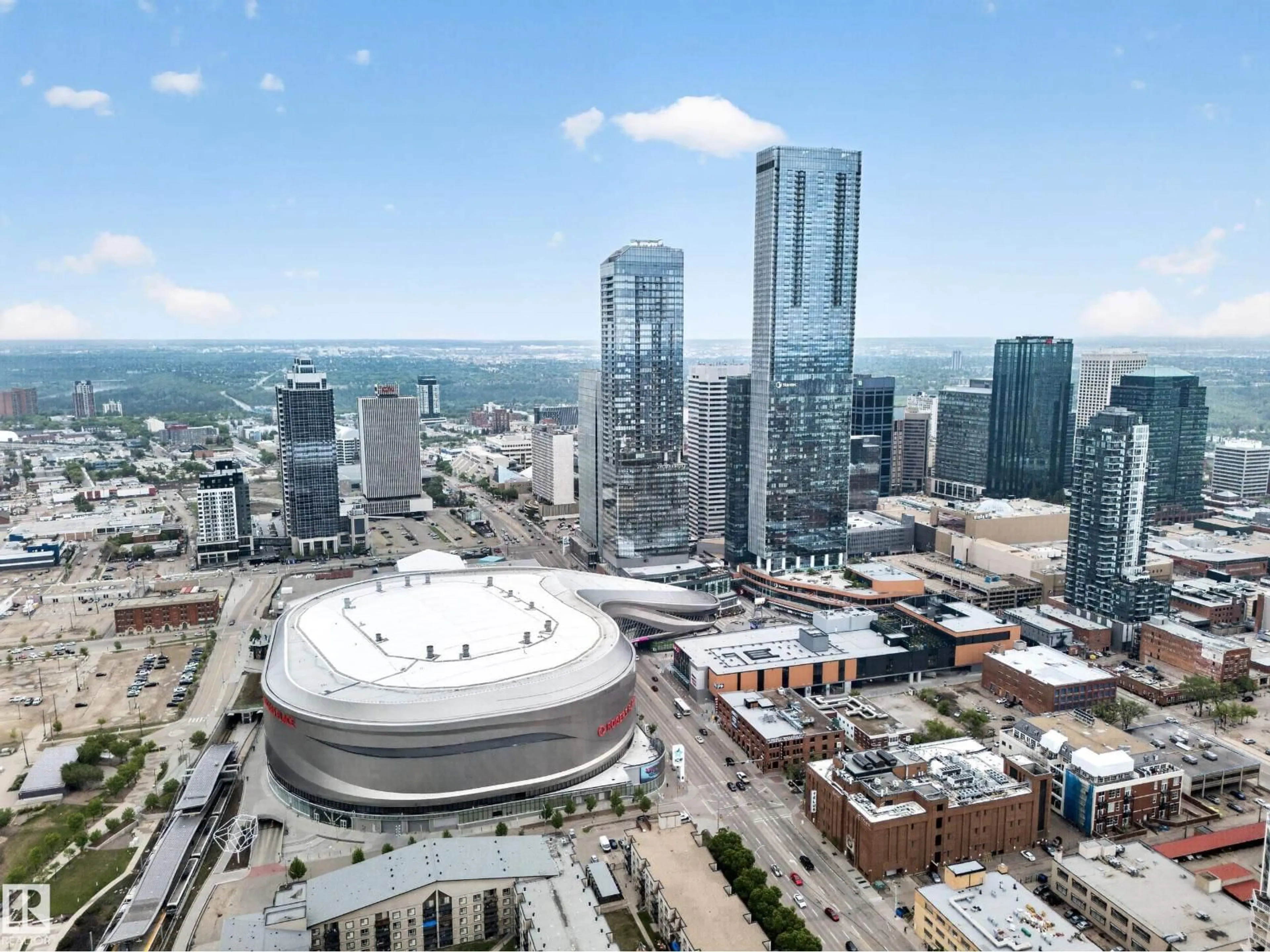 A pic from outside/outdoor area/front of a property/back of a property/a pic from drone, city buildings view from balcony for 10360 - 4007 102 ST NW, Edmonton Alberta T5J0K6