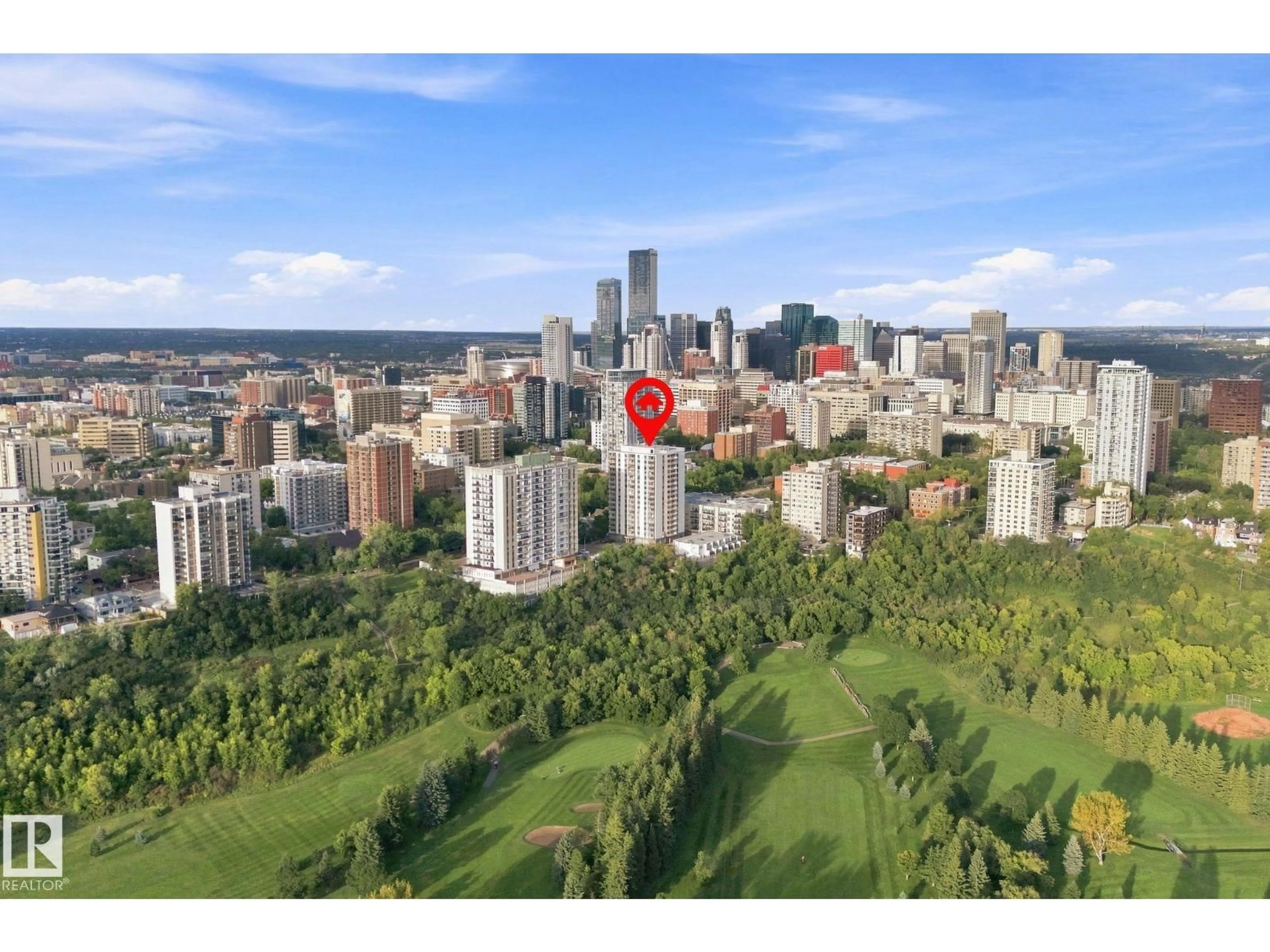 A pic from outside/outdoor area/front of a property/back of a property/a pic from drone, city buildings view from balcony for 9835 - 1507 113 ST, Edmonton Alberta T5K1N4
