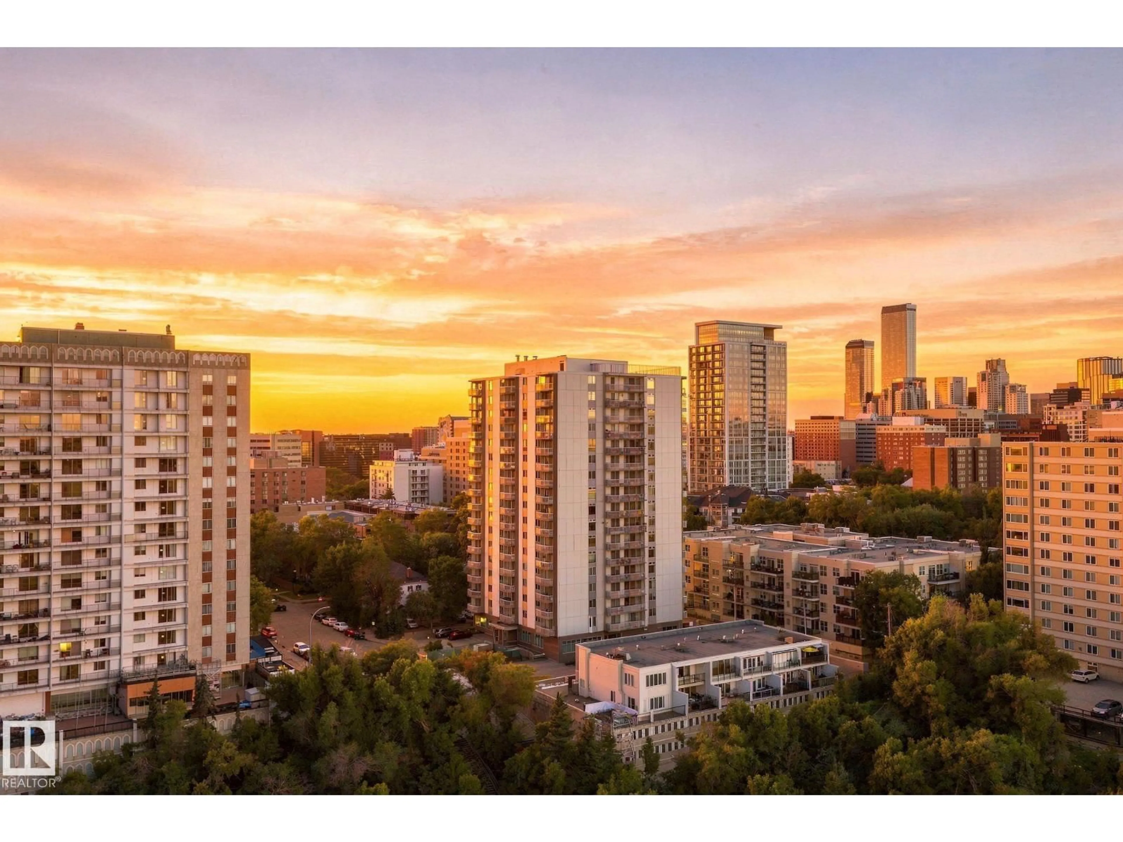 A pic from outside/outdoor area/front of a property/back of a property/a pic from drone, city buildings view from balcony for 9835 - 1507 113 ST, Edmonton Alberta T5K1N4