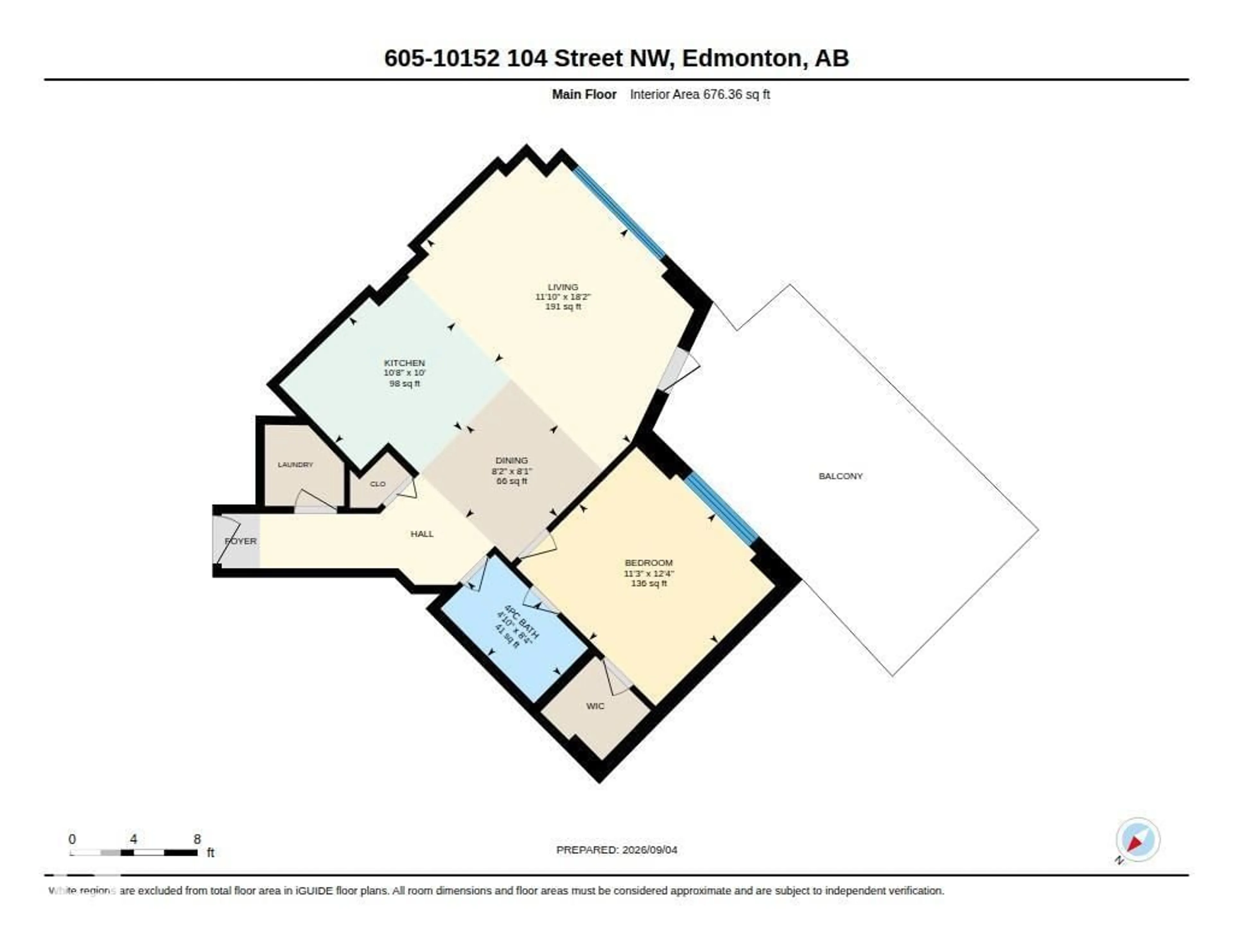 Floor plan for 605 - 10152 104 ST NW, Edmonton Alberta T5J0B6