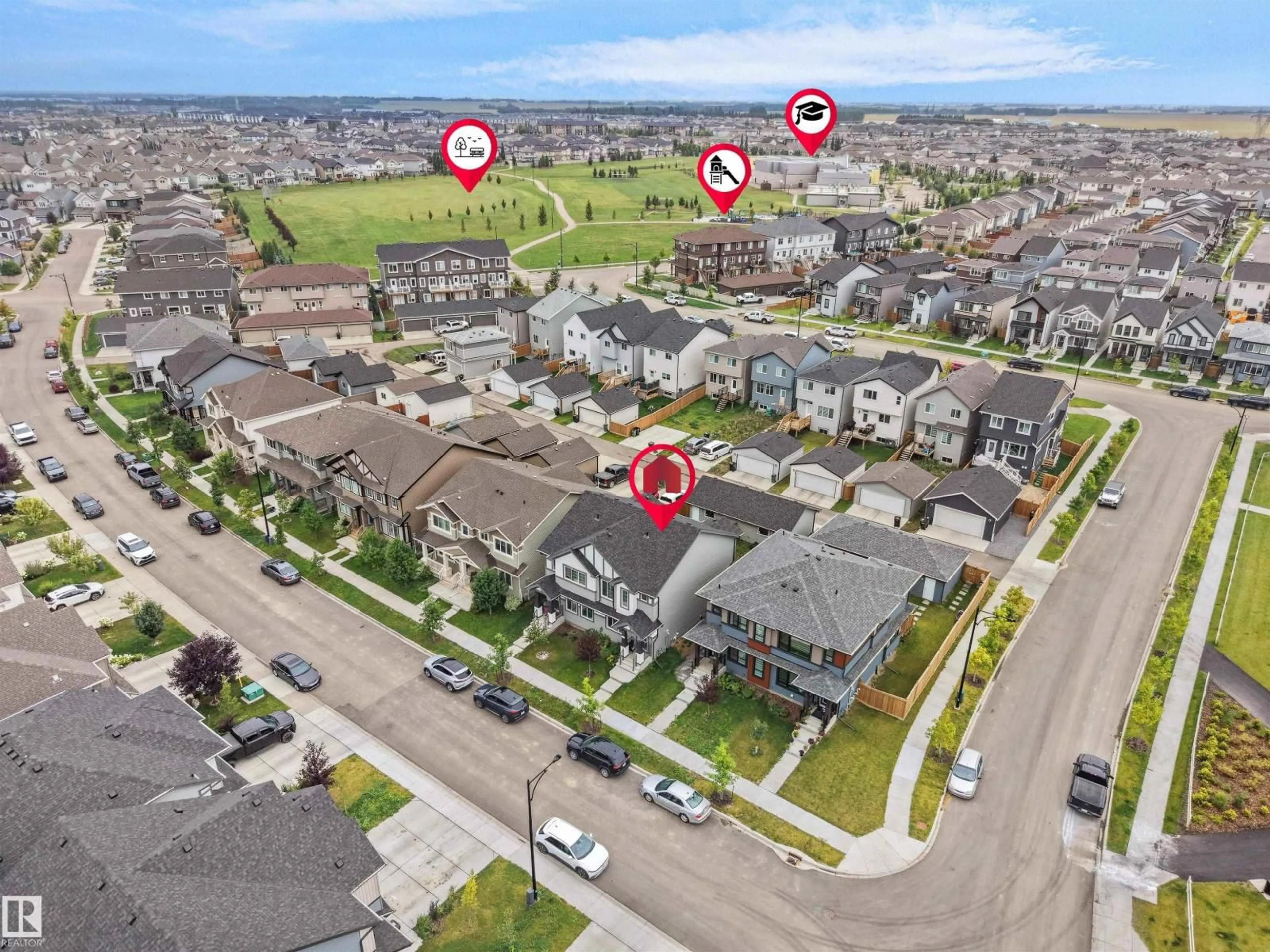 A pic from outside/outdoor area/front of a property/back of a property/a pic from drone, street for 4343 COOKE LANE SW, Edmonton Alberta T6W5K6