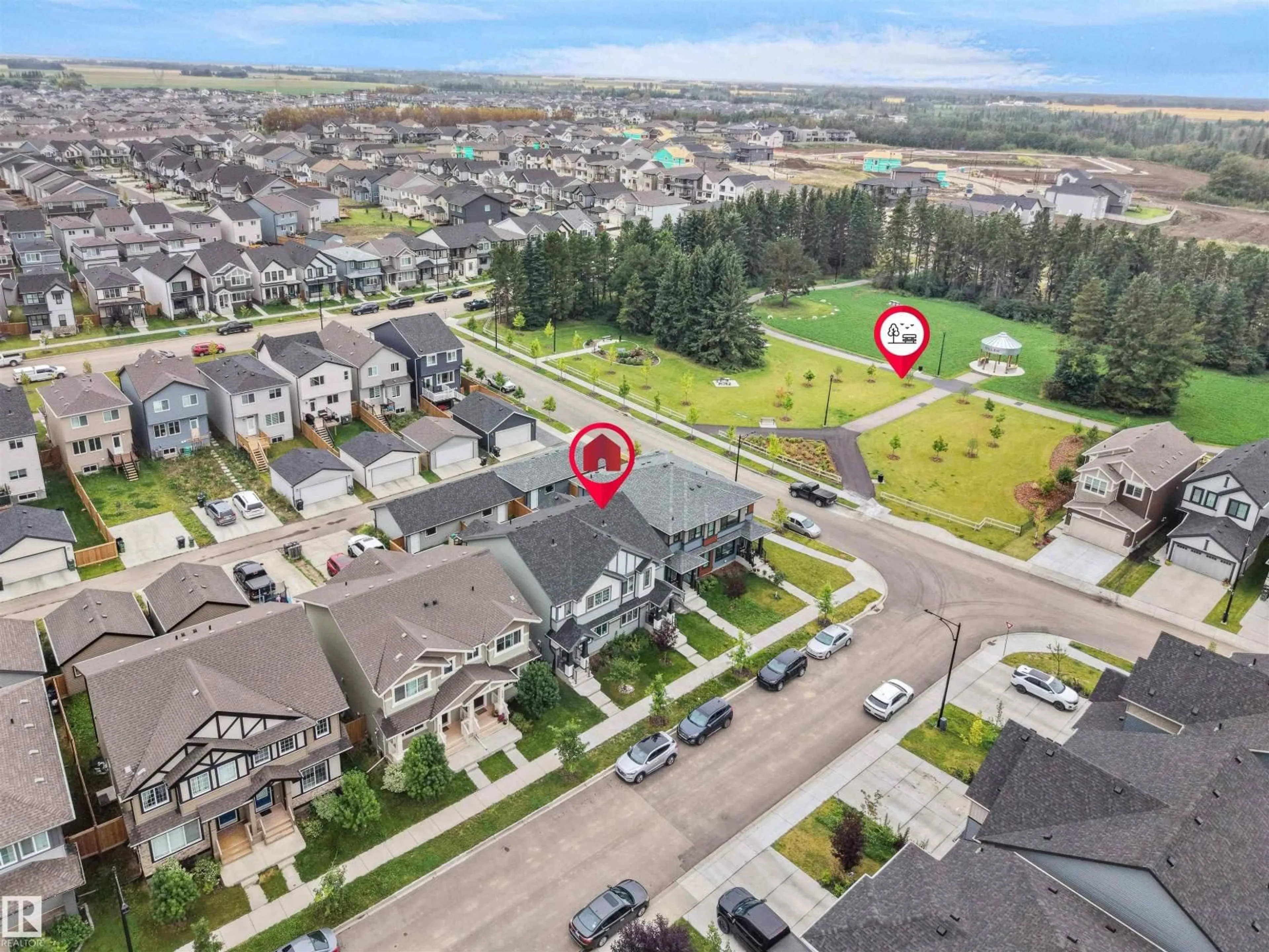 A pic from outside/outdoor area/front of a property/back of a property/a pic from drone, street for 4343 COOKE LANE SW, Edmonton Alberta T6W5K6