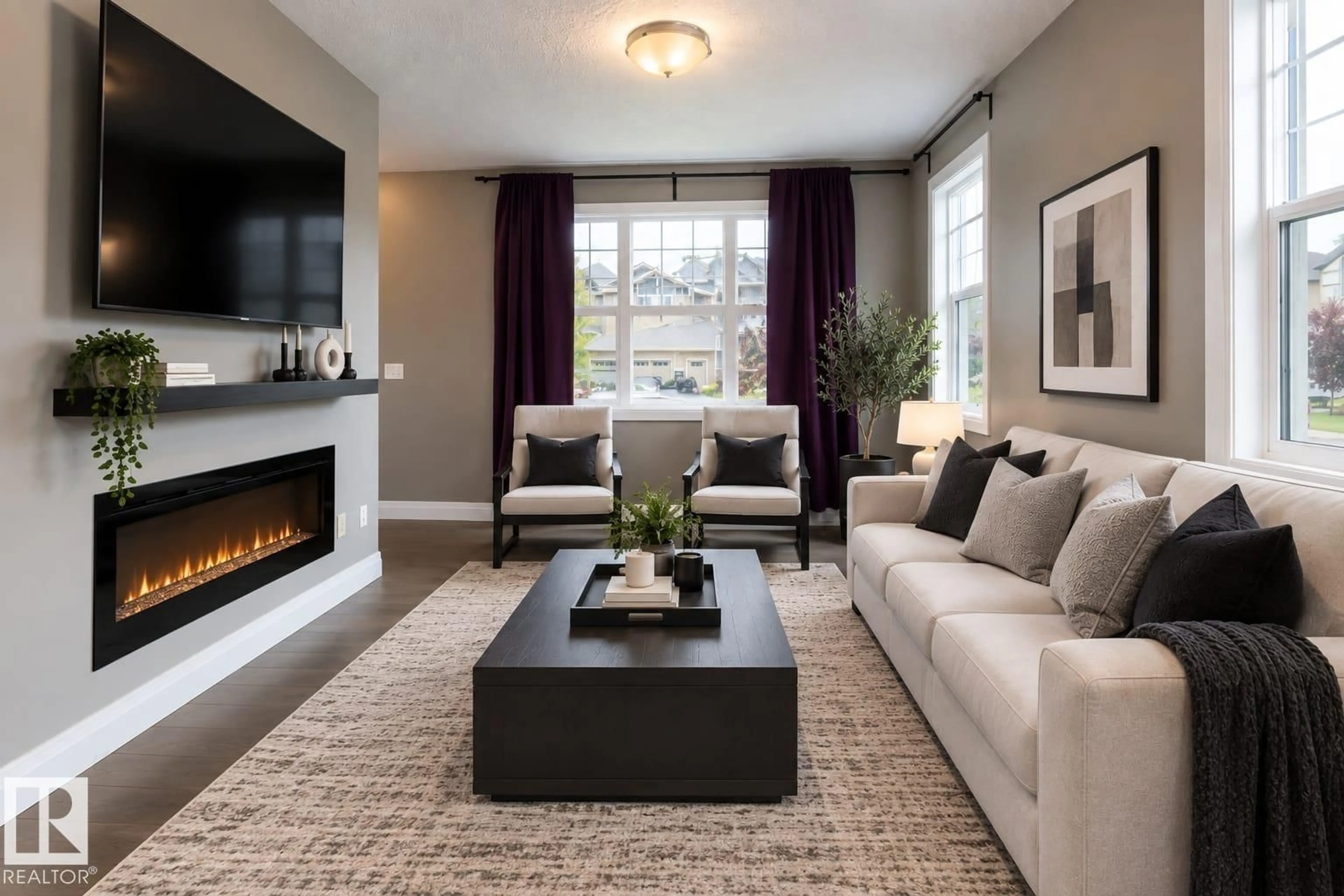 Living room with furniture, carpet floor for 101 HUDSON CV, Spruce Grove Alberta T7X0R8