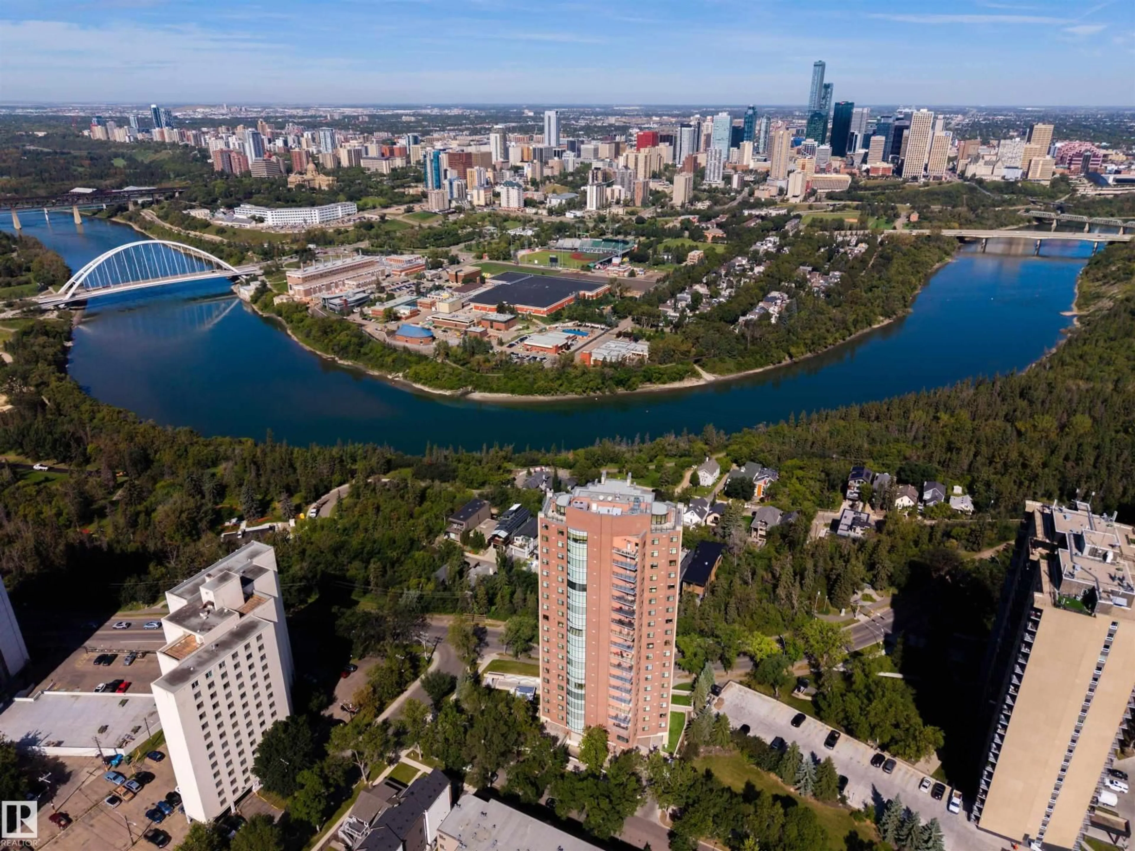 A pic from outside/outdoor area/front of a property/back of a property/a pic from drone, water/lake/river/ocean view for 1202 SASKATCHEWAN DR, Edmonton Alberta T6E4R4