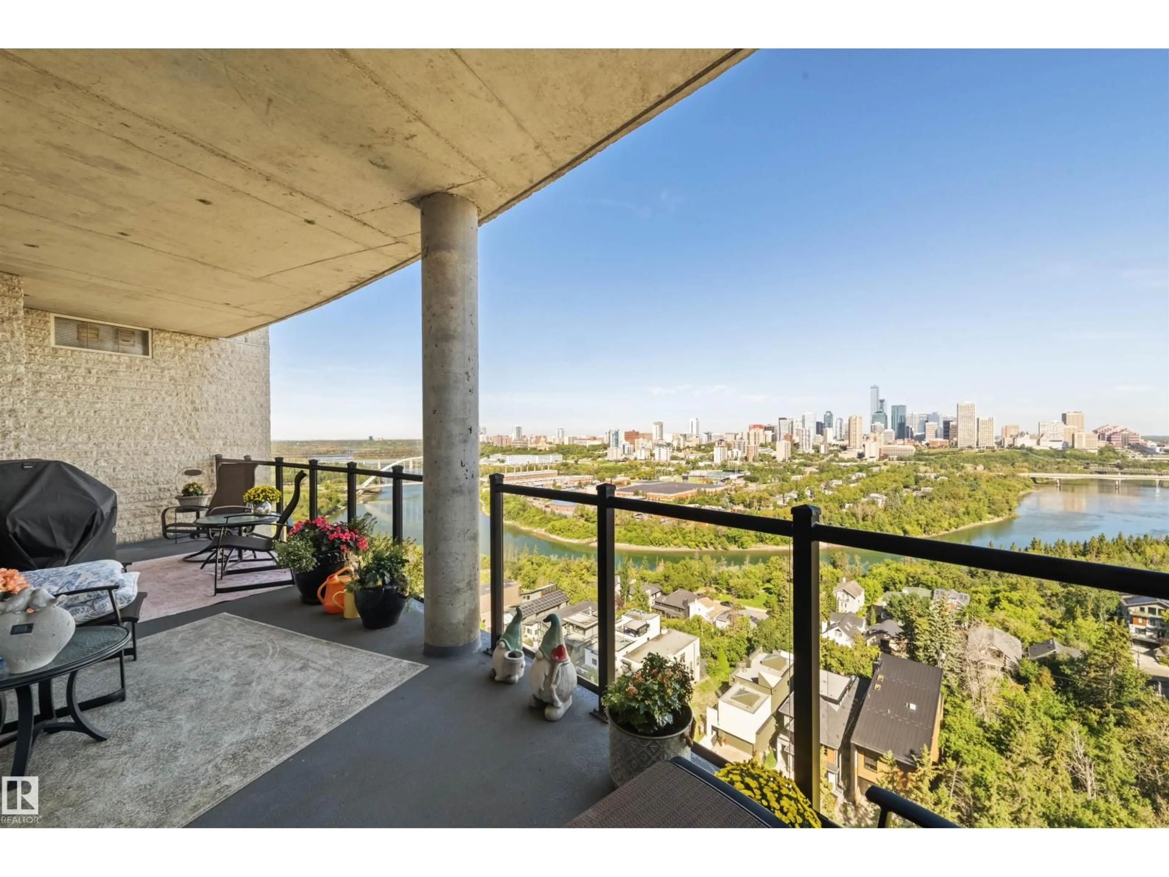 Patio, city buildings view from balcony for 1202 SASKATCHEWAN DR, Edmonton Alberta T6E4R4