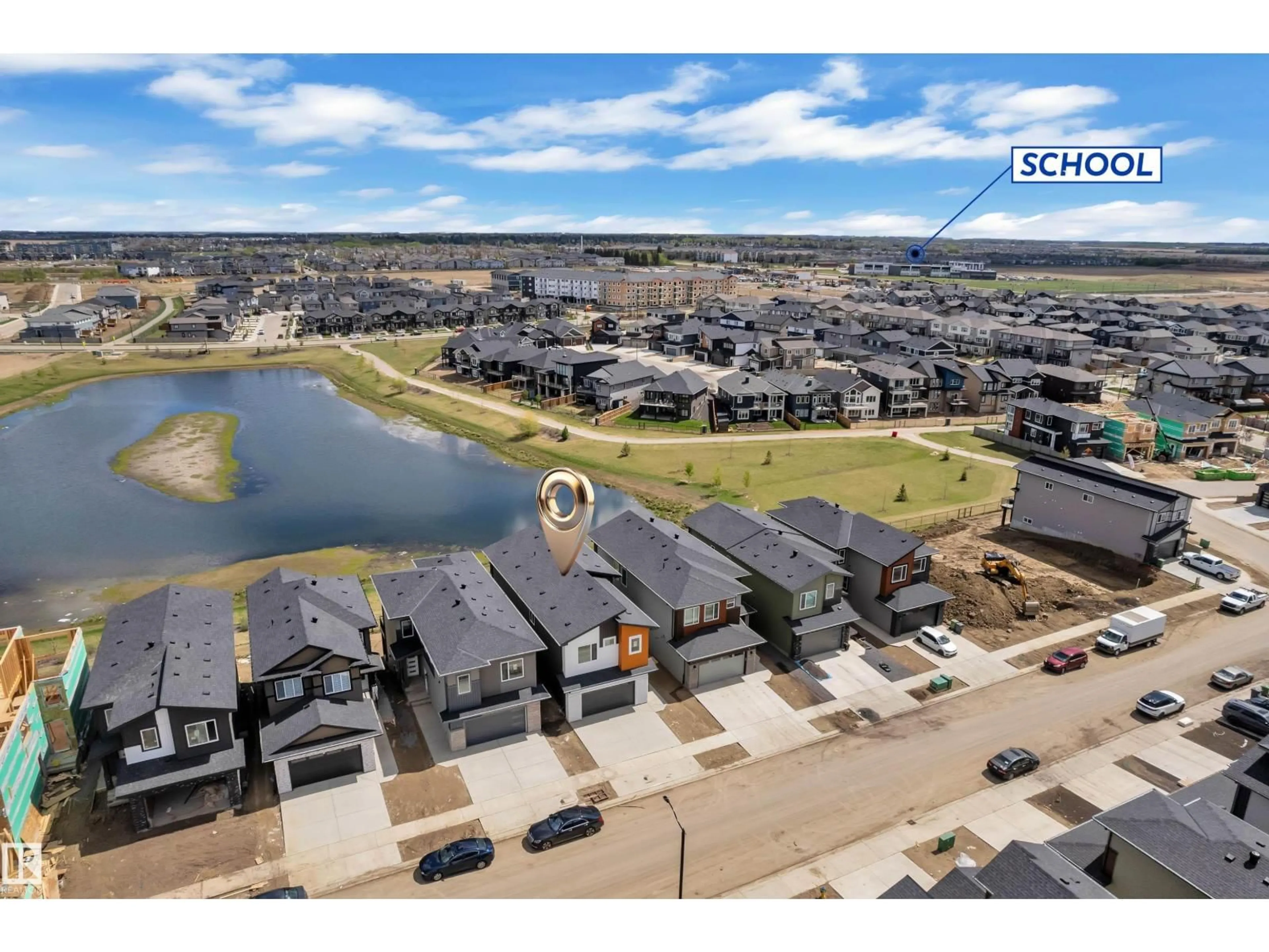 A pic from outside/outdoor area/front of a property/back of a property/a pic from drone, water/lake/river/ocean view for 226 LINDEN LO, Leduc Alberta T9E1T2