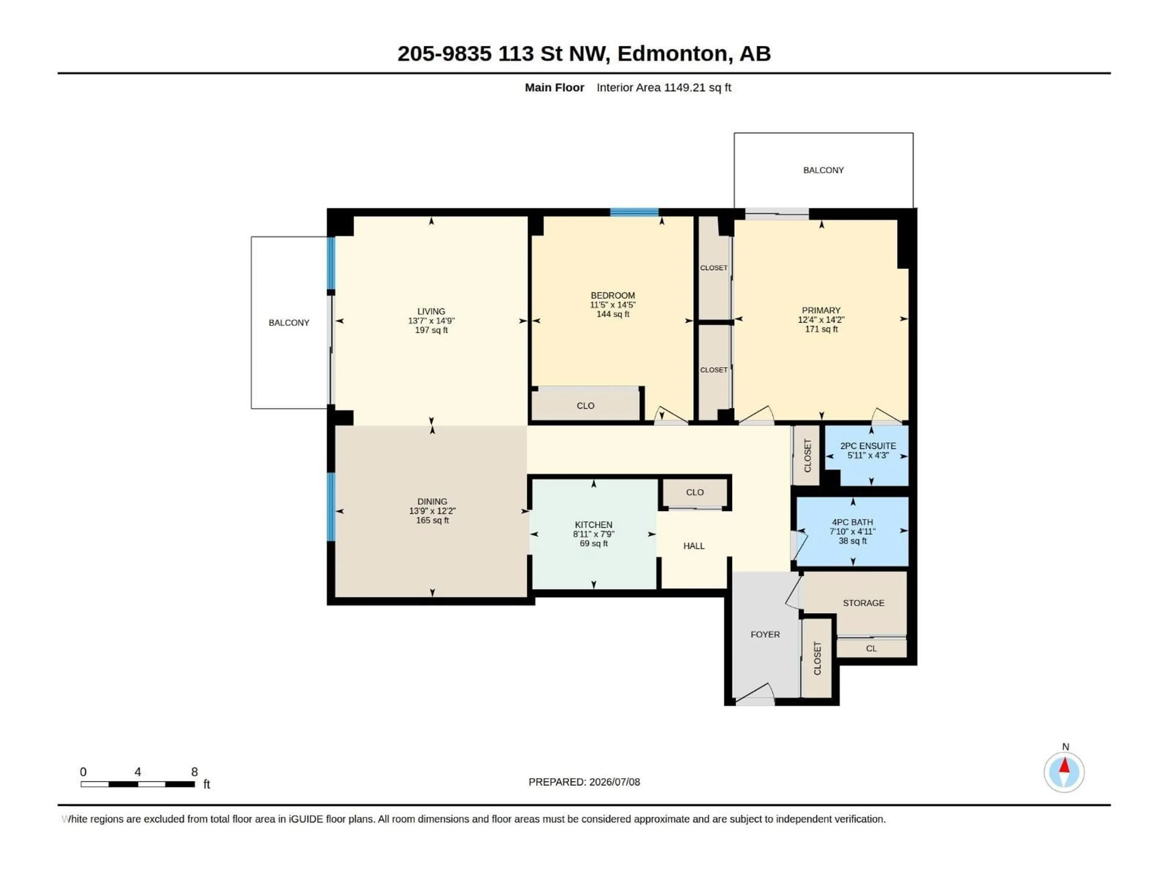 Floor plan for 205 - 9835 113 ST, Edmonton Alberta T5K1N4