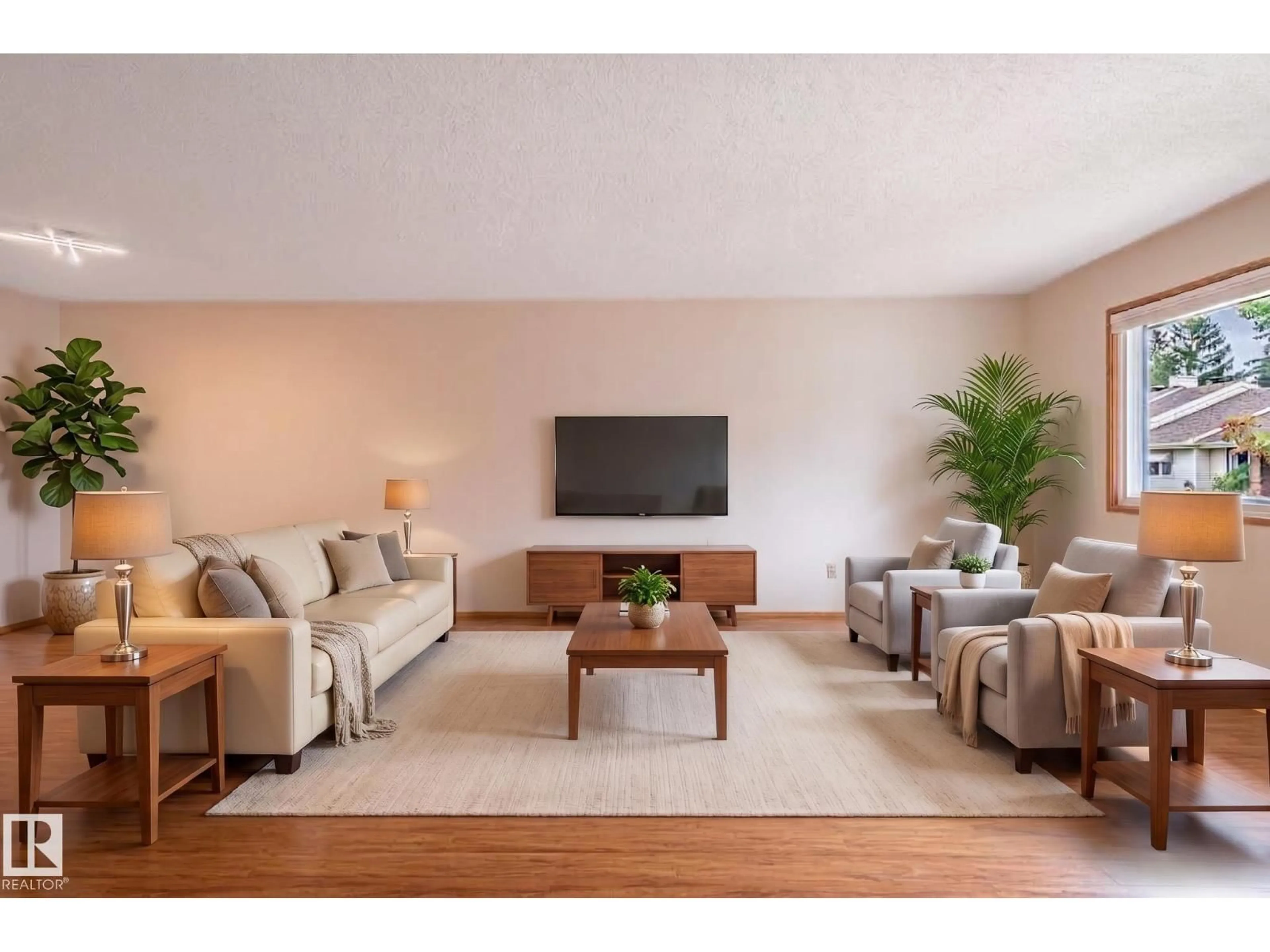Living room with furniture, wood/laminate floor for 241 OEMING RD, Edmonton Alberta T6R1M3