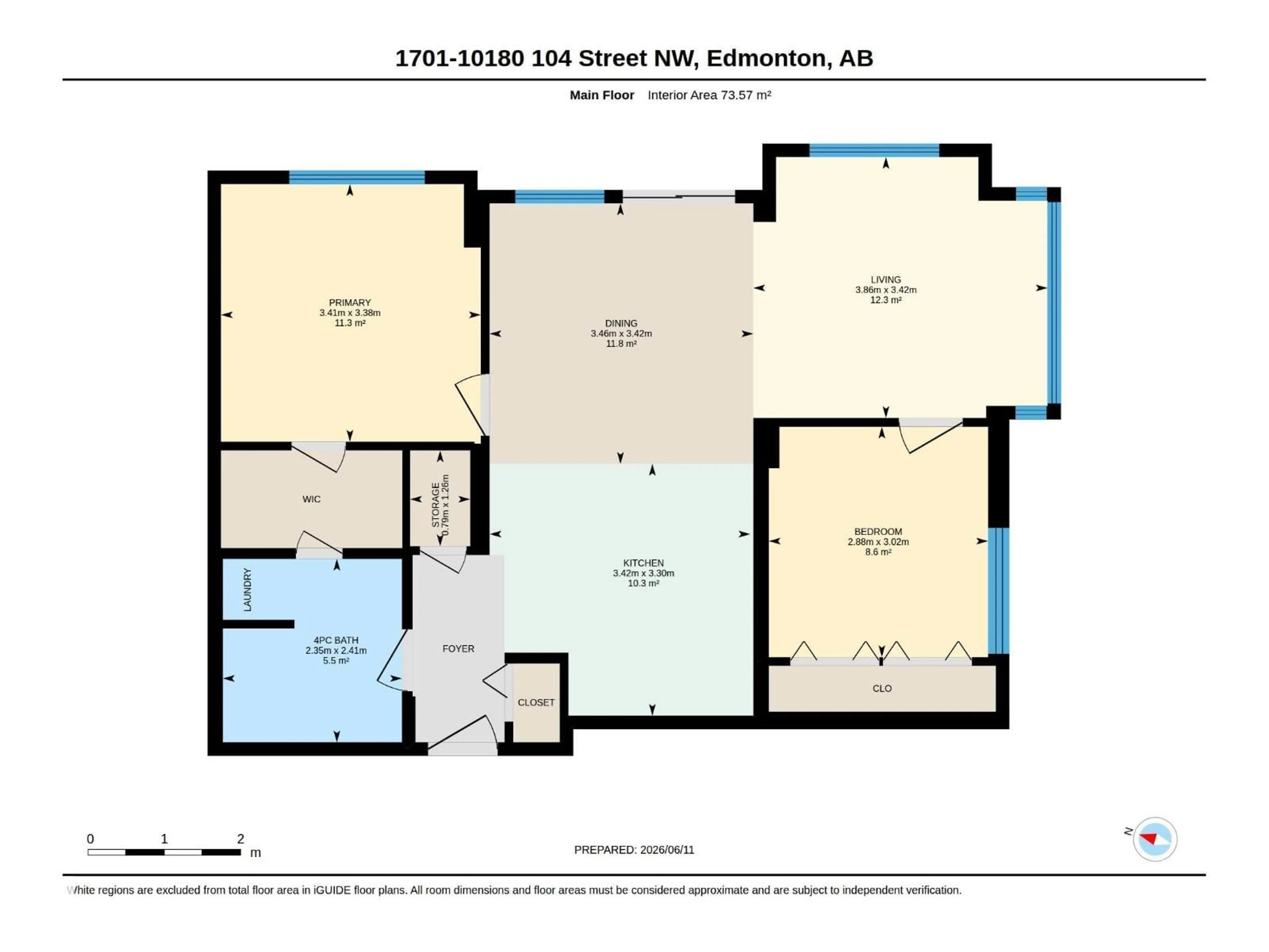 Floor plan for 1701 - 10180 104 ST NW, Edmonton Alberta T5J1A7