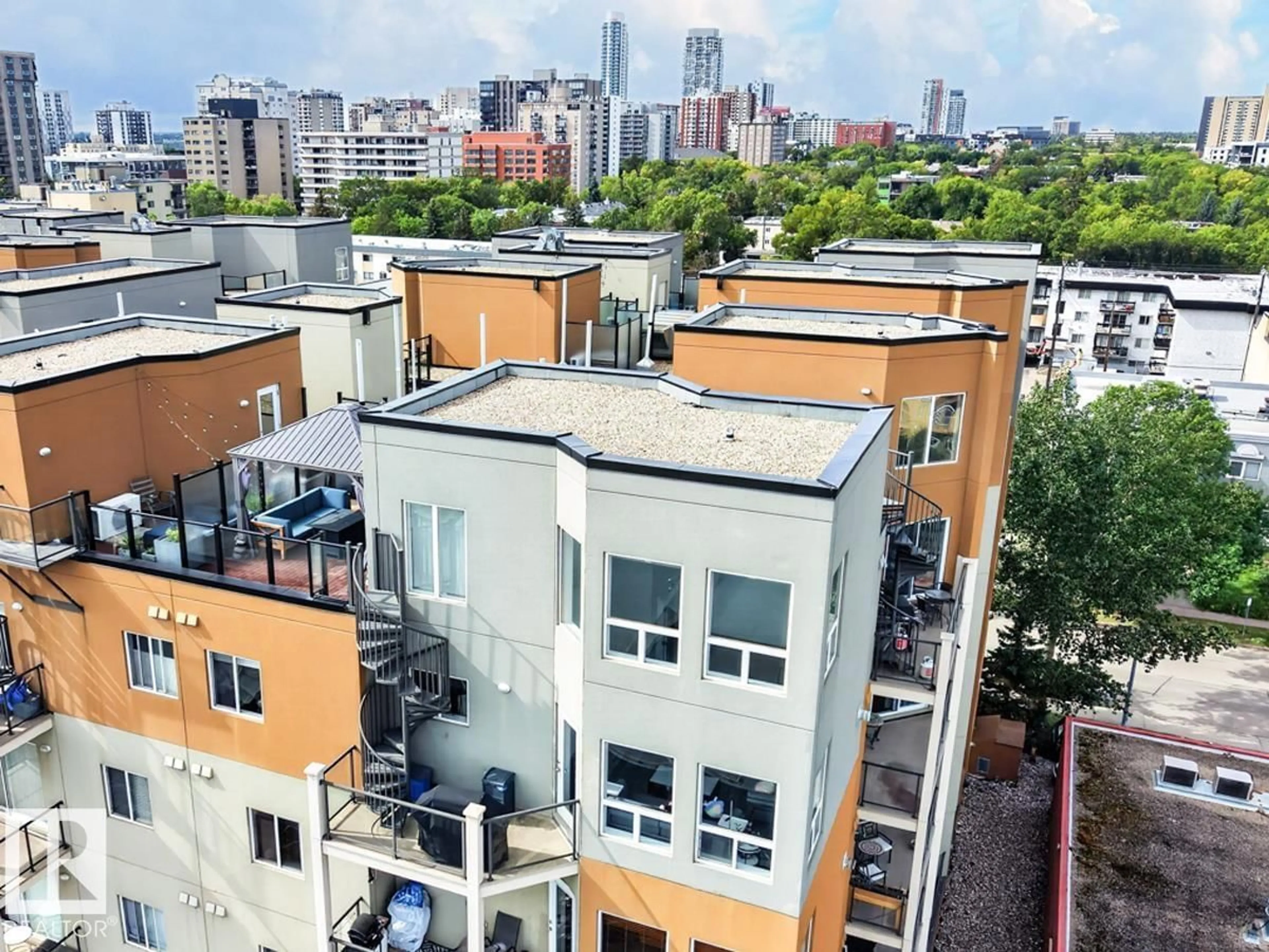 A pic from outside/outdoor area/front of a property/back of a property/a pic from drone, city buildings view from balcony for #607 - 10235 112 ST, Edmonton Alberta T5K1M7