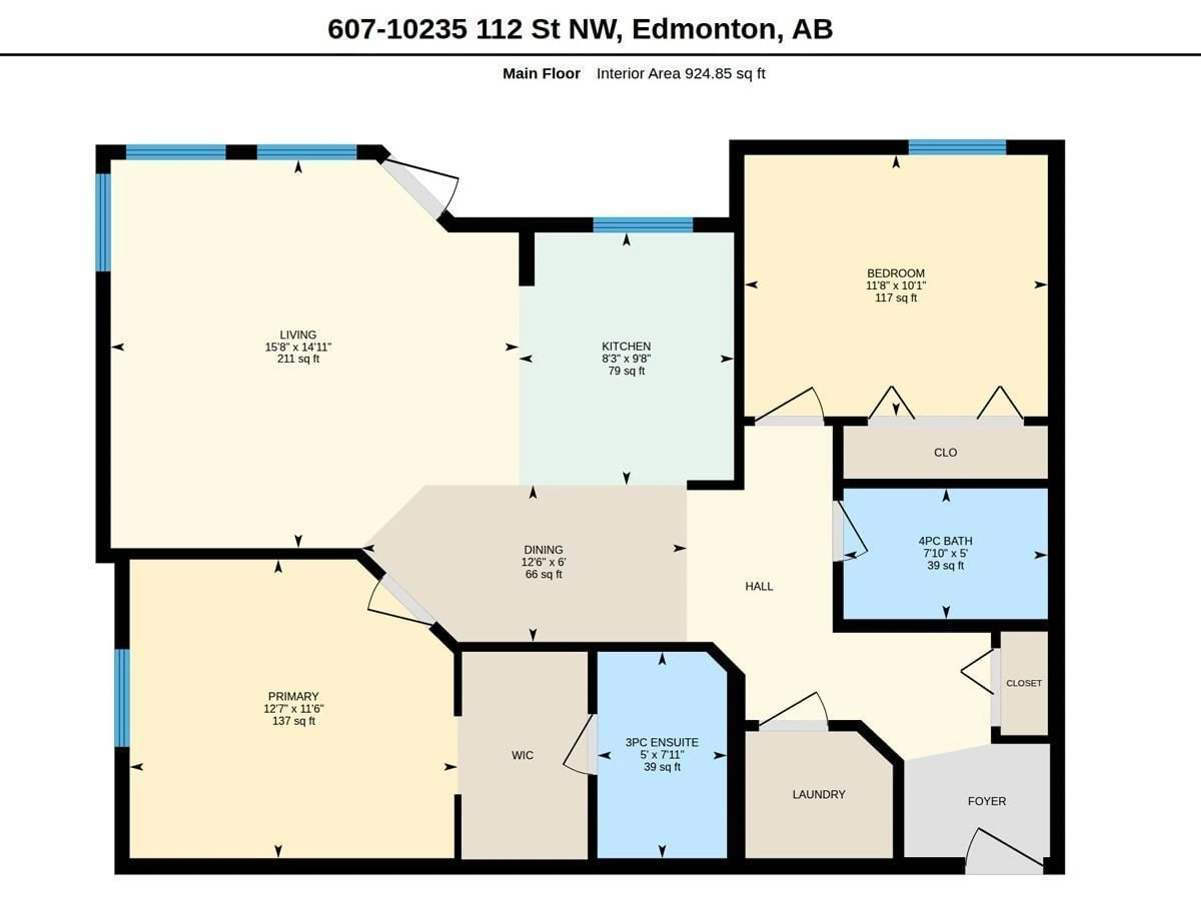 Floor plan for #607 - 10235 112 ST, Edmonton Alberta T5K1M7