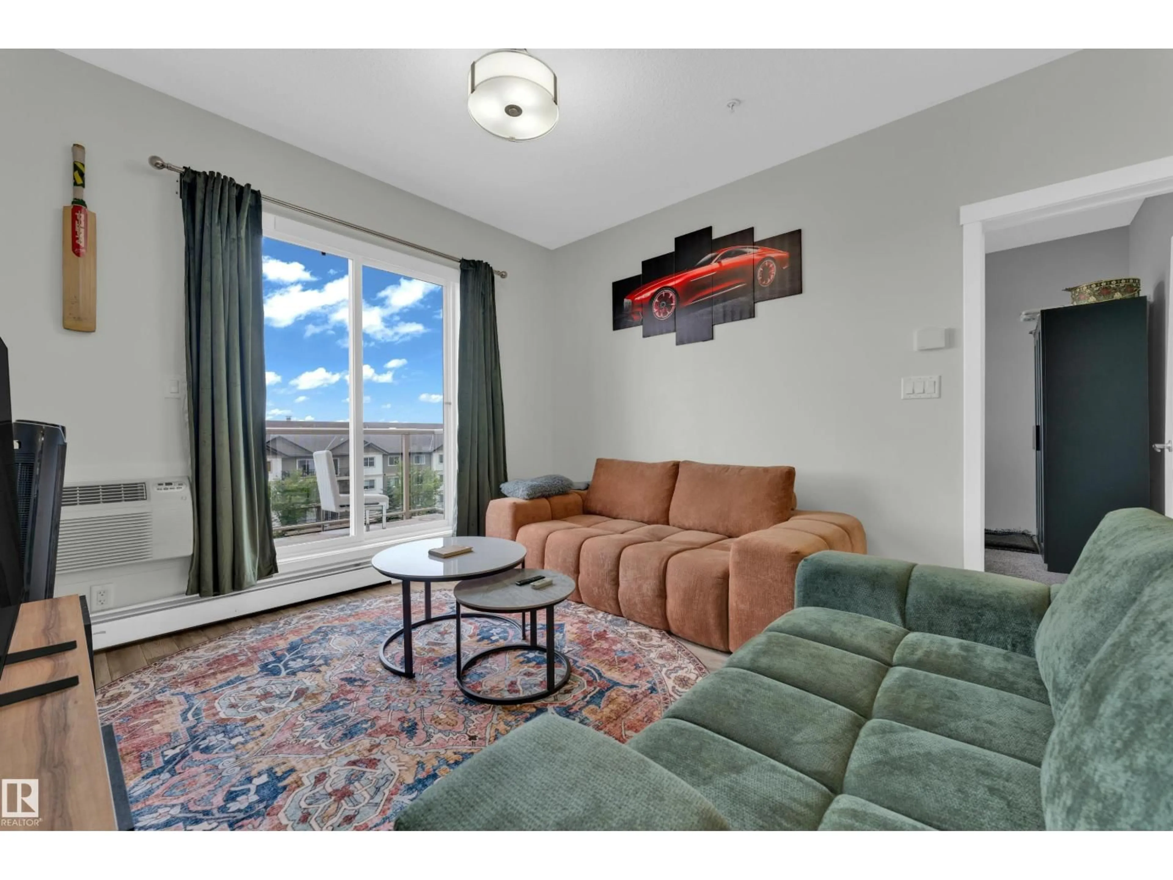 Living room with furniture, carpet floor for 812 - 409 WELSH DR, Edmonton Alberta T6X1Y7