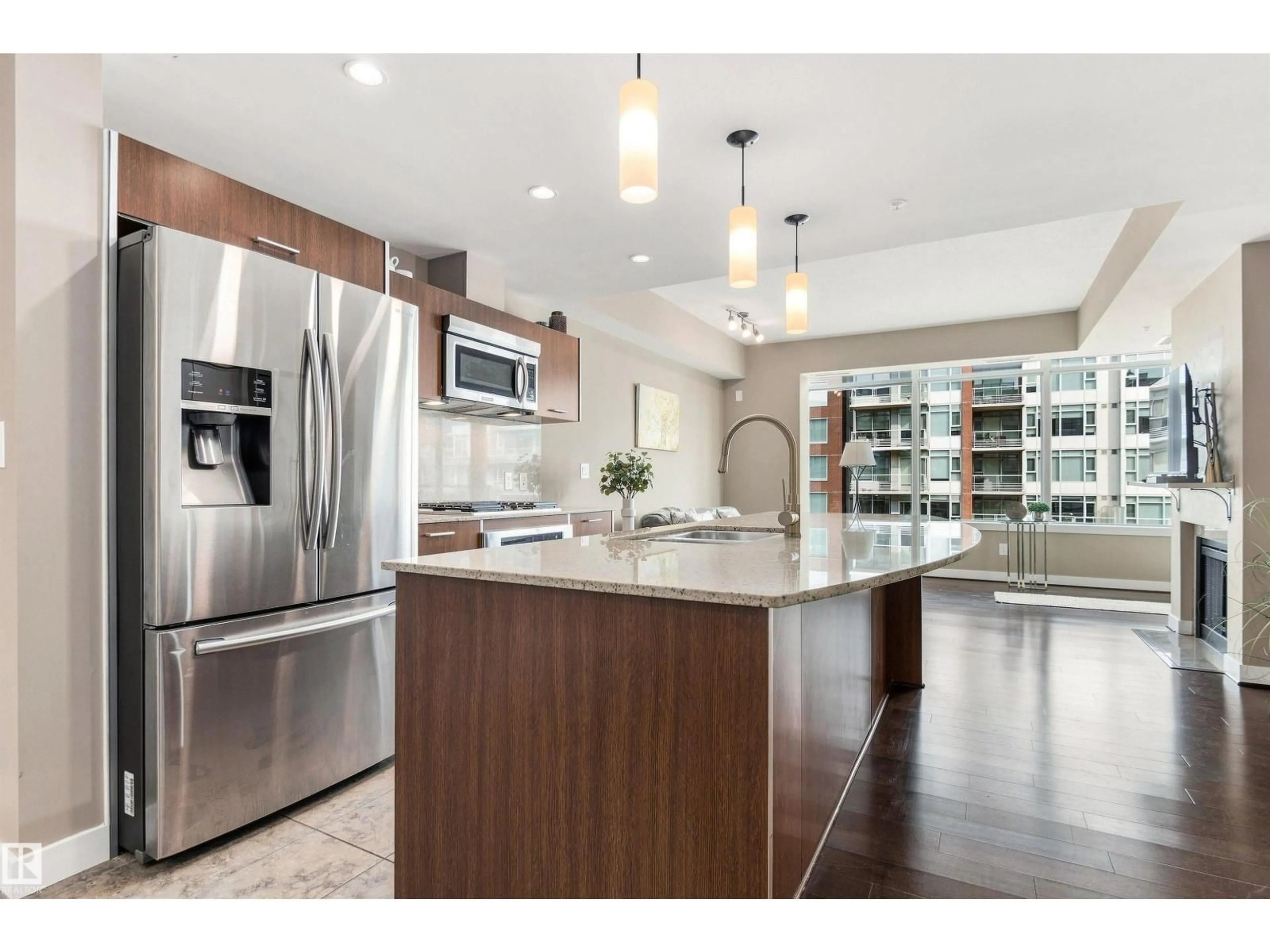 Open concept kitchen, ceramic/tile floor for #416 - 2510 109 ST, Edmonton Alberta T6J2X1