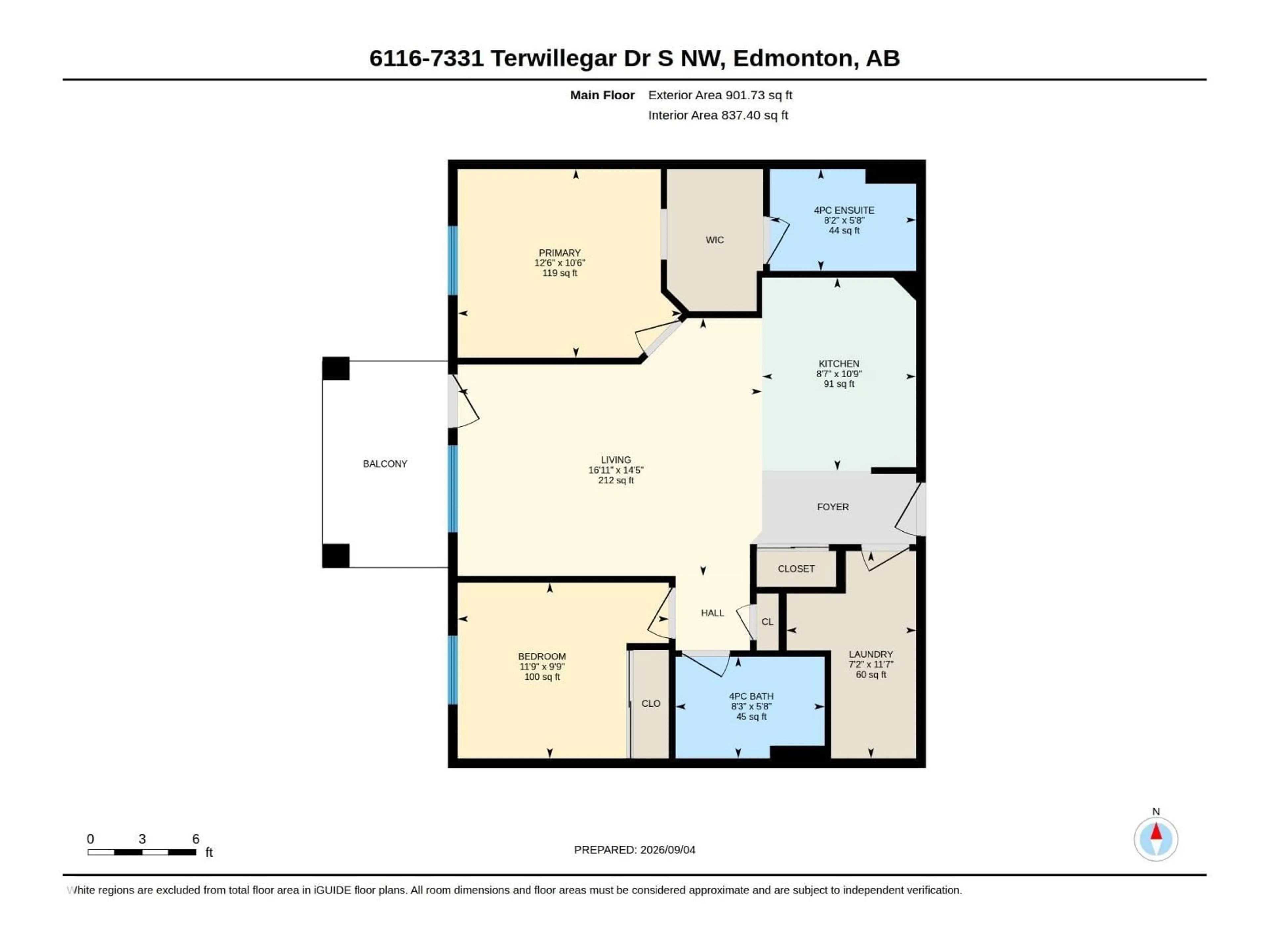 Floor plan for 7331 - 6116 SOUTH TERWILLEGAR DR, Edmonton Alberta T6R0L9