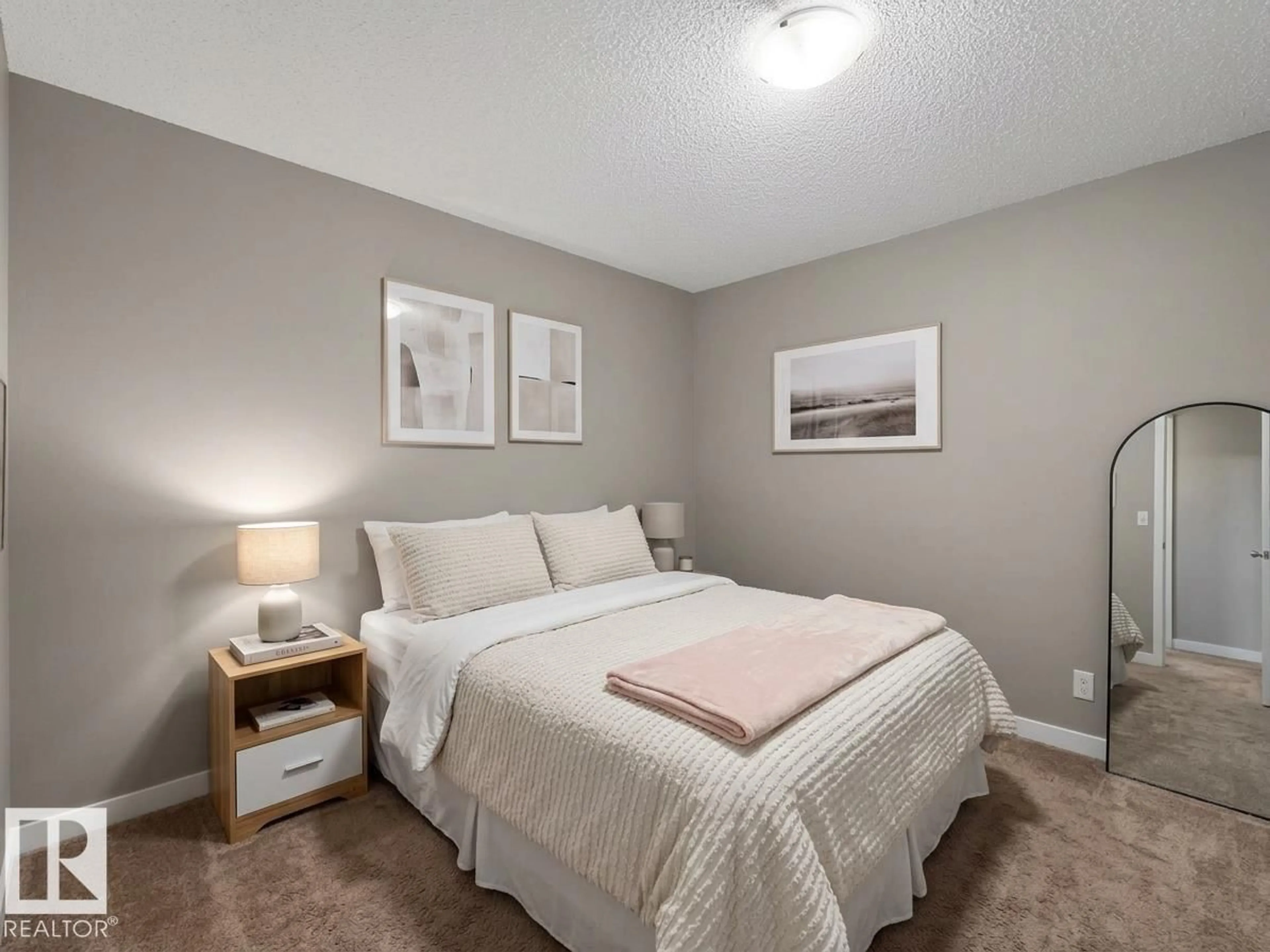Bedroom with bed, carpet floor for #103 - 107 WATT CM, Edmonton Alberta T6X2C6