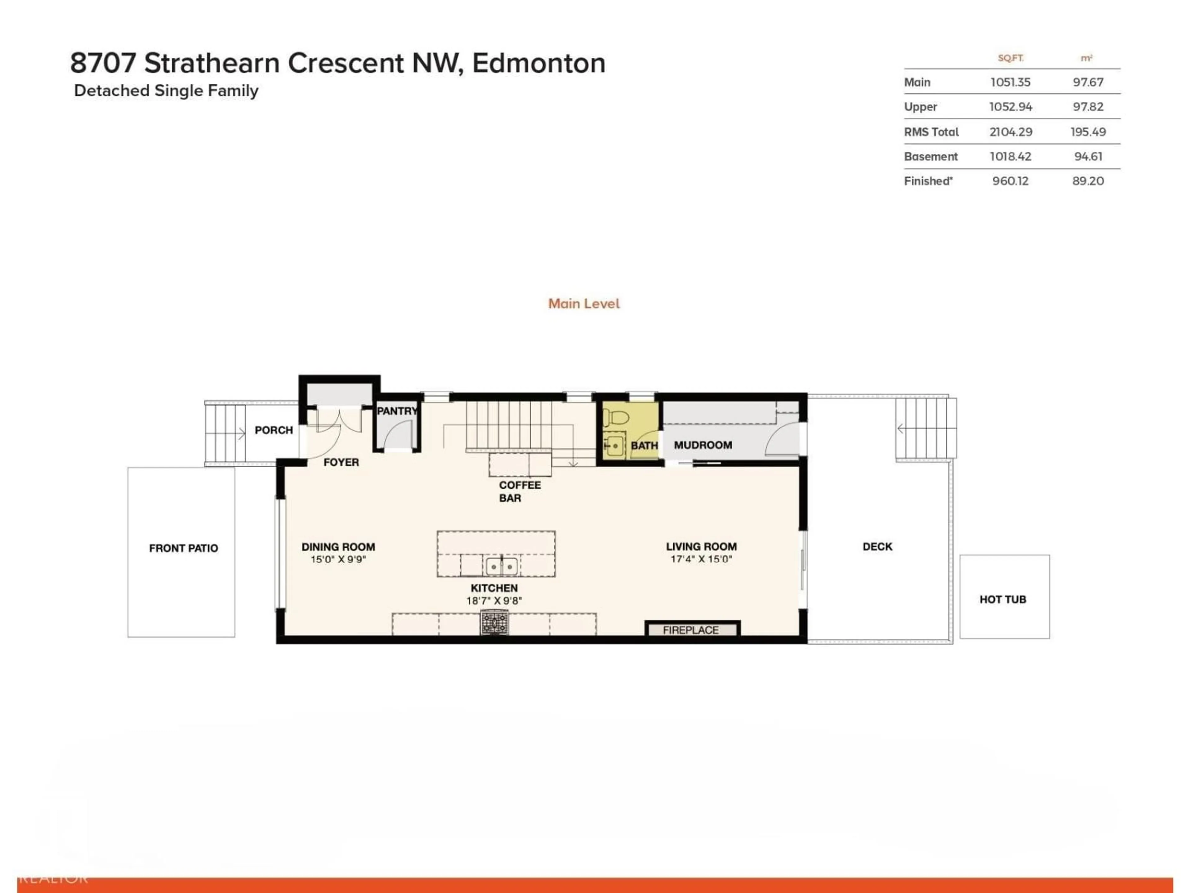 Floor plan for 8707 STRATHEARN CR, Edmonton Alberta T6C4C5
