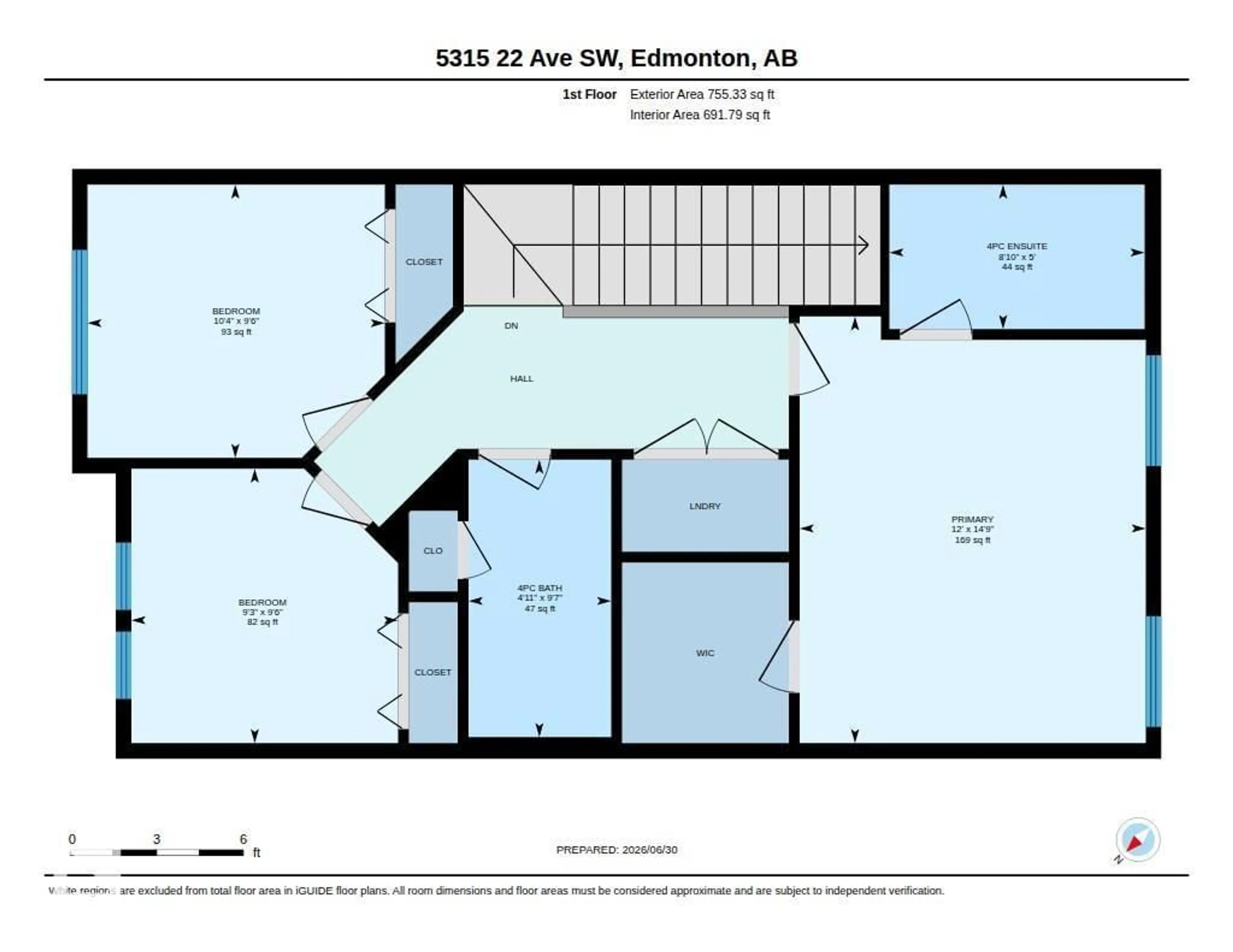 Floor plan for 5315 22 AV, Edmonton Alberta T6X2H8