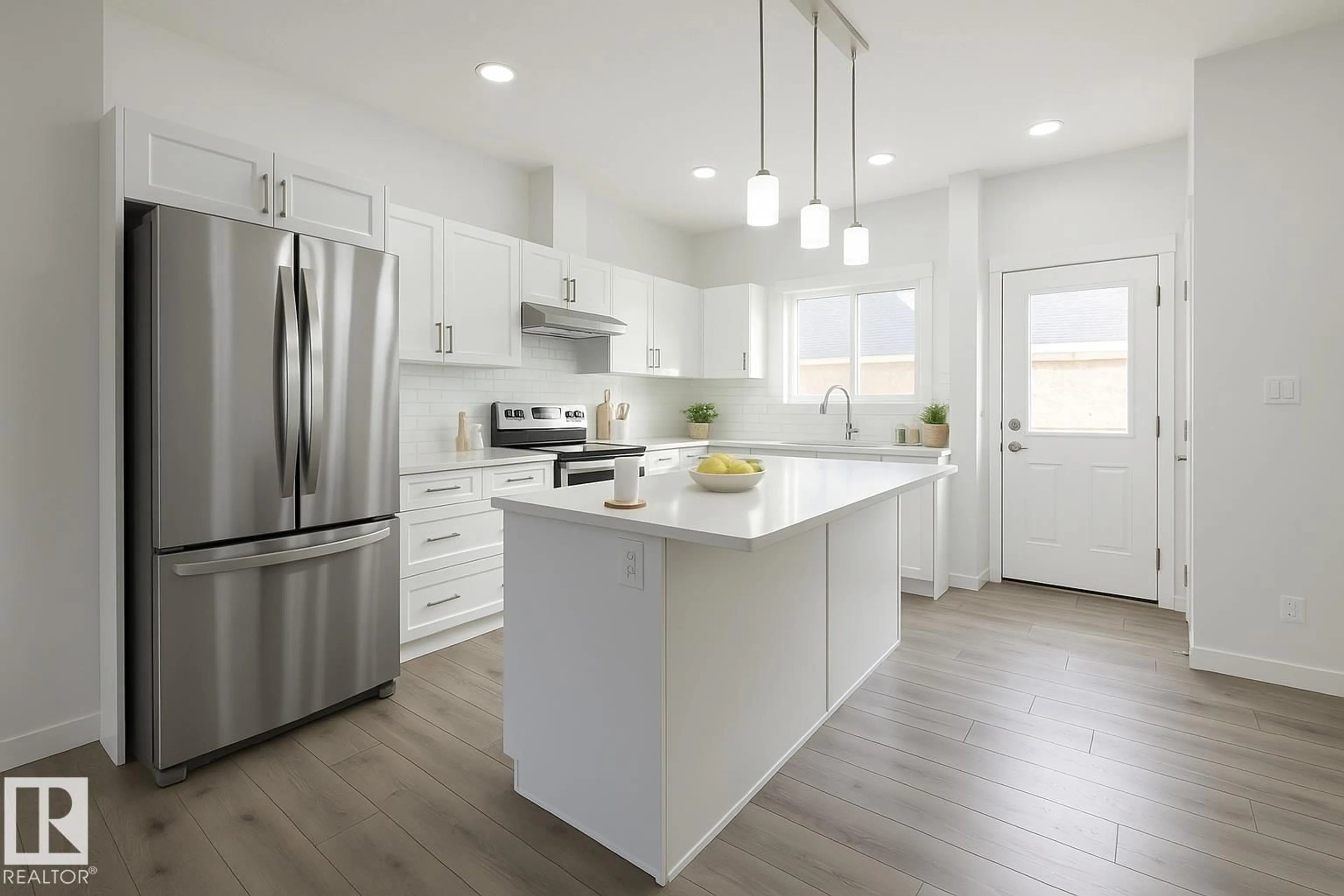 Open concept kitchen, wood/laminate floor for 172 CRYSTALLINA NERA DR, Edmonton Alberta T5Z0W4
