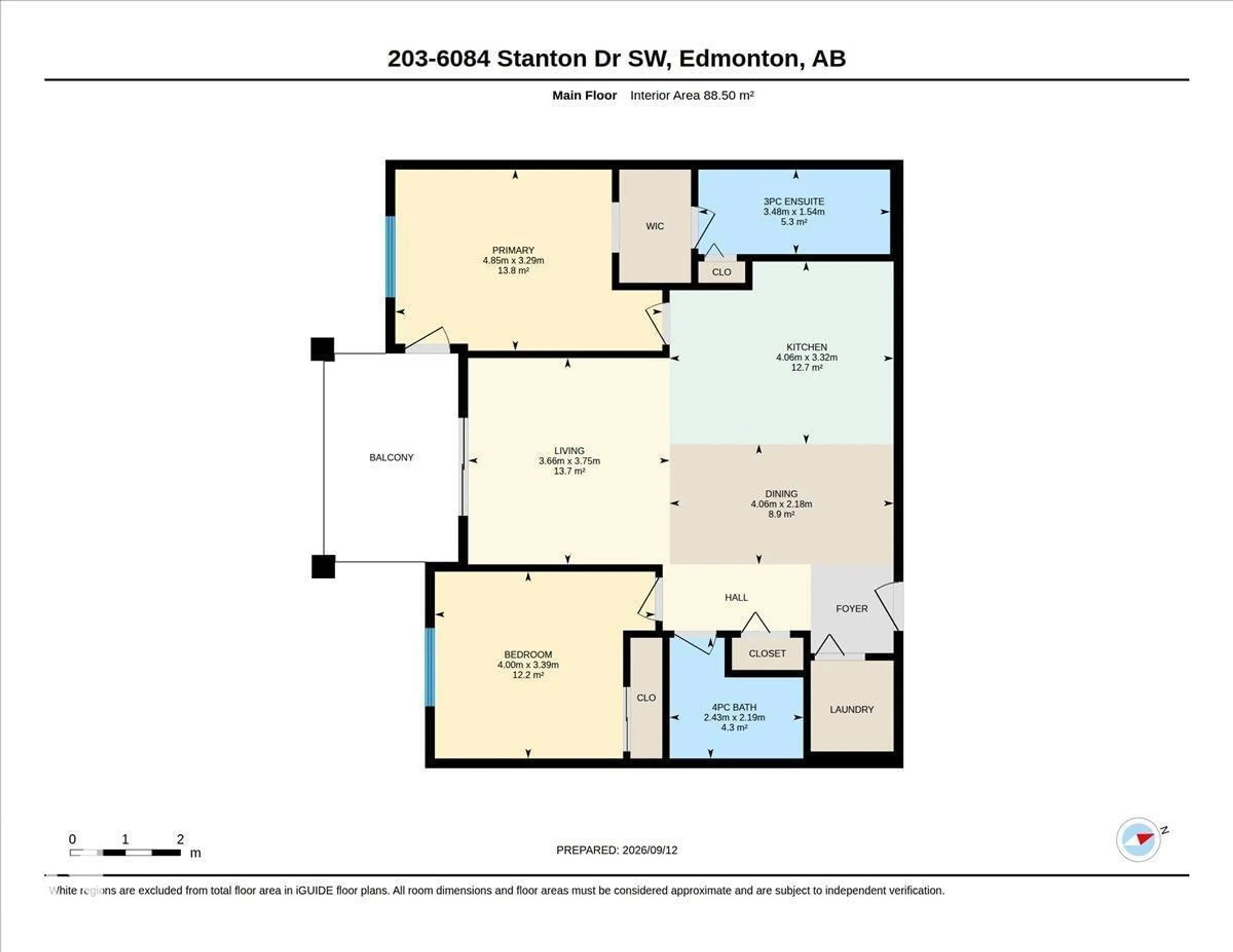 Floor plan for #203 - 6084 STANTON DR, Edmonton Alberta T6X0Z4