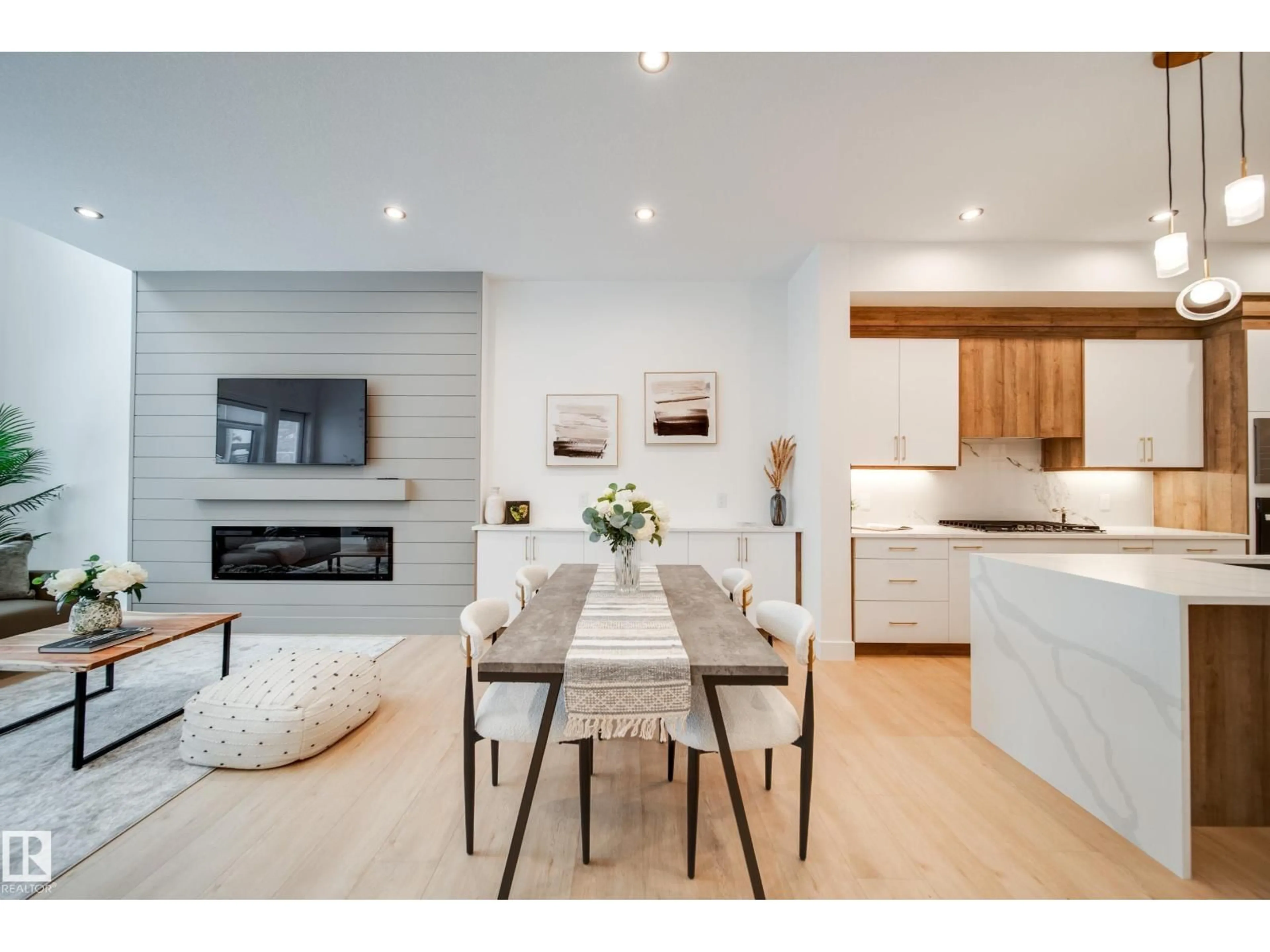 Open concept kitchen, wood/laminate floor for #2 - 20425 93 AV, Edmonton Alberta T5T7C7