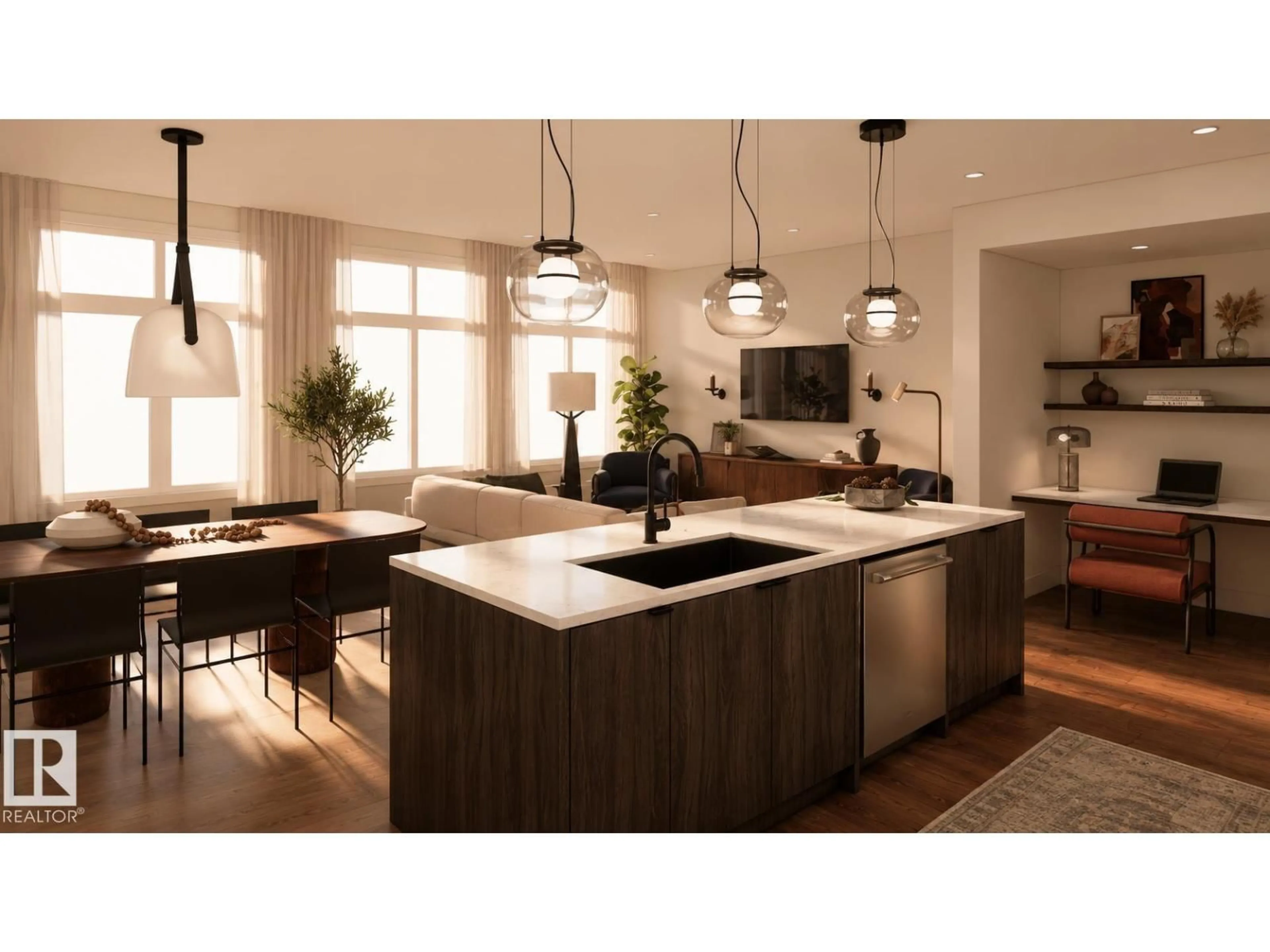 Open concept kitchen, wood/laminate floor for 46 CUDDIE DR, Sherwood Park Alberta T8H3C8