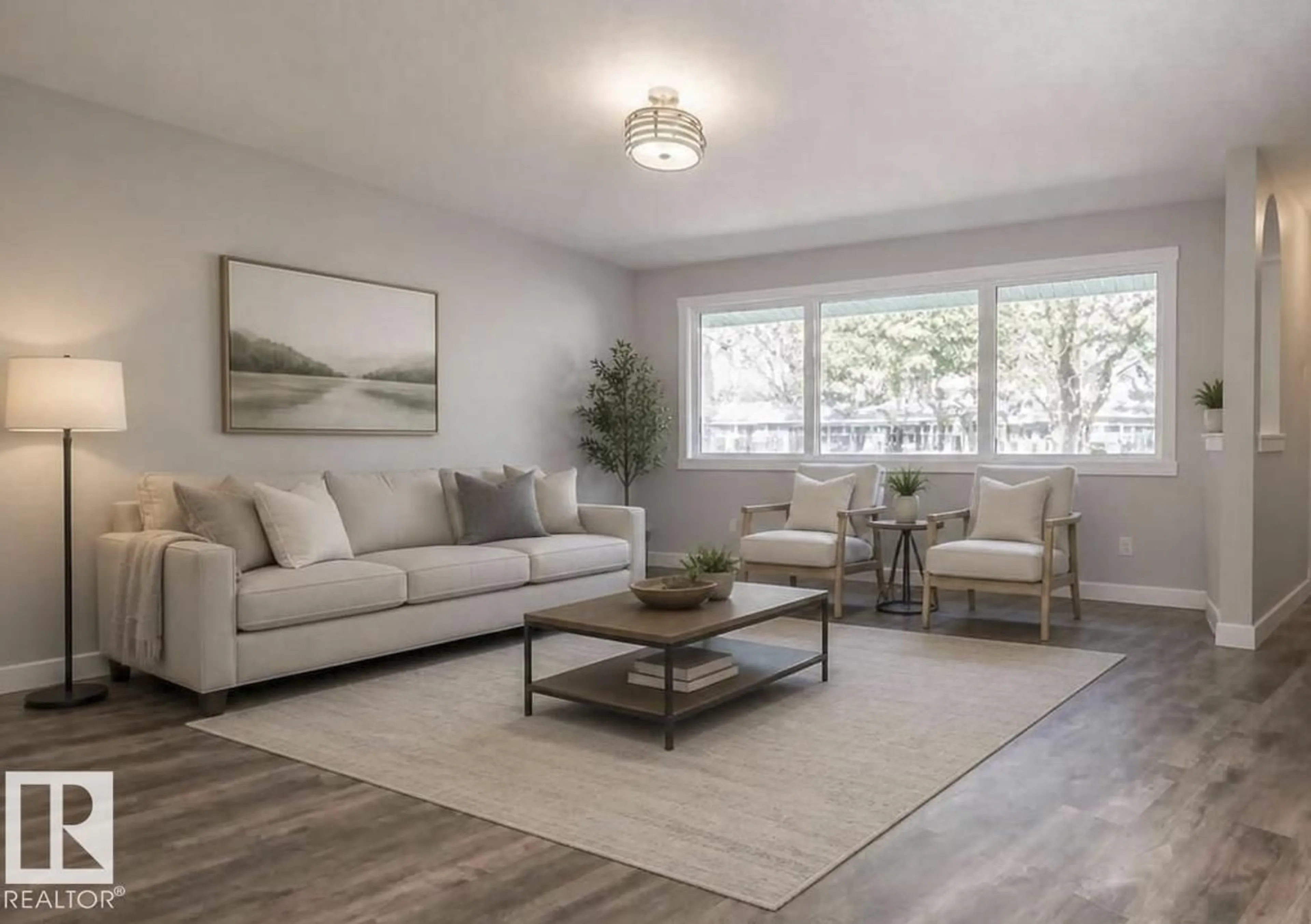 Living room with furniture, wood/laminate floor for 6 GREENVIEW CR, St. Albert Alberta T8N0T1