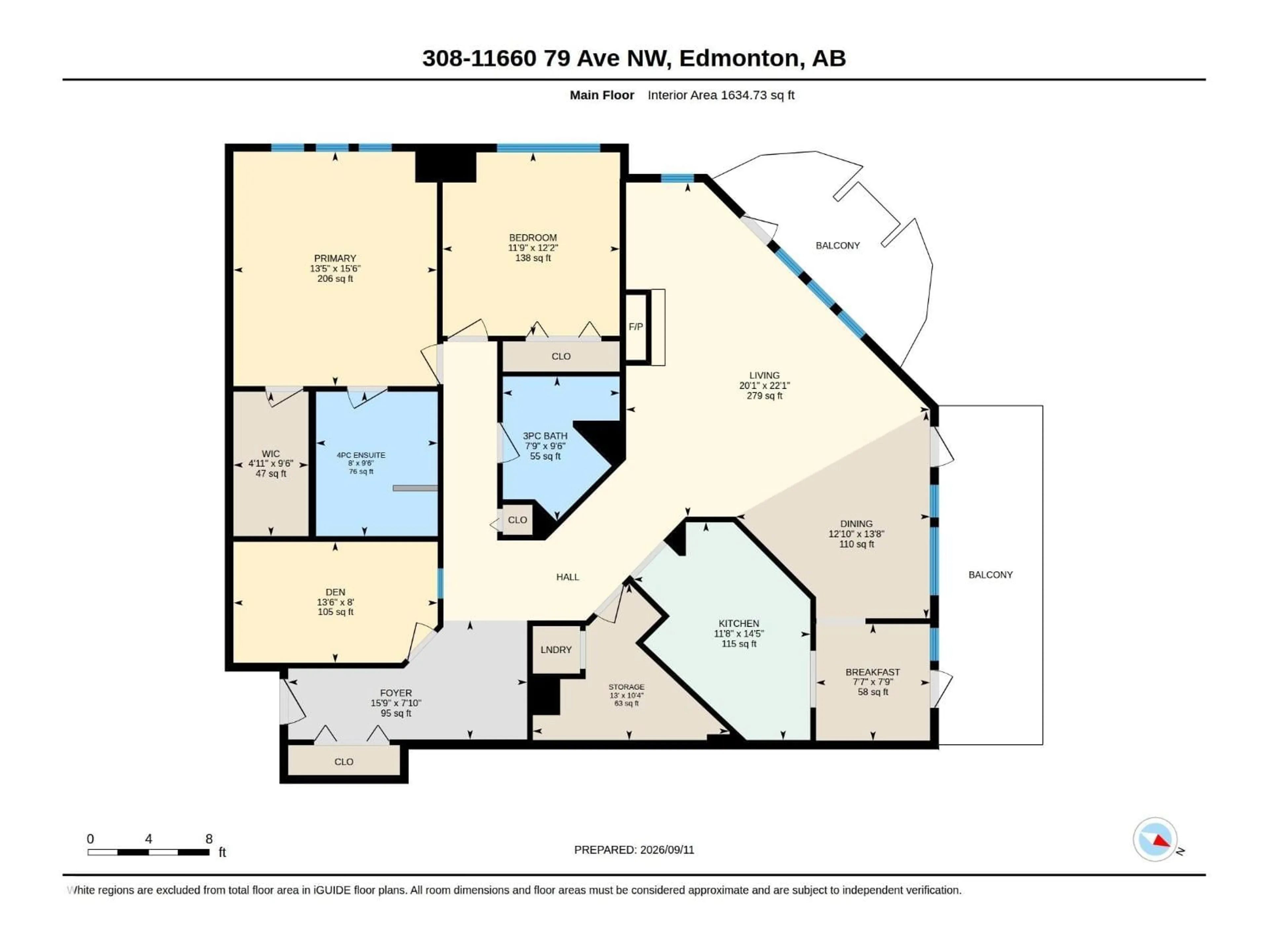 Floor plan for #308 - 11660 79 AV, Edmonton Alberta T6G0P7