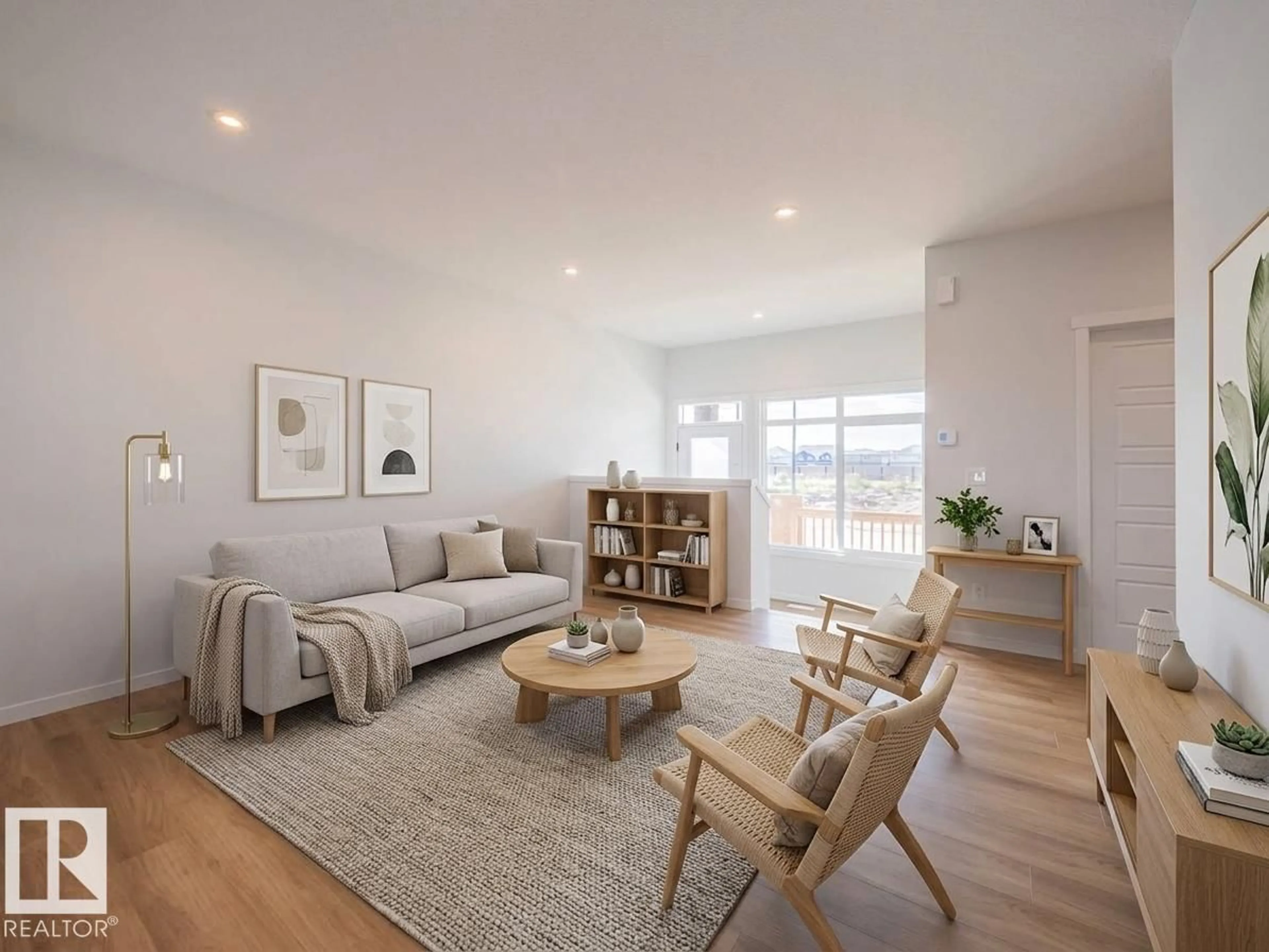 Living room with furniture, wood/laminate floor for NW - 19612 30 AV, Edmonton Alberta T6M3L9