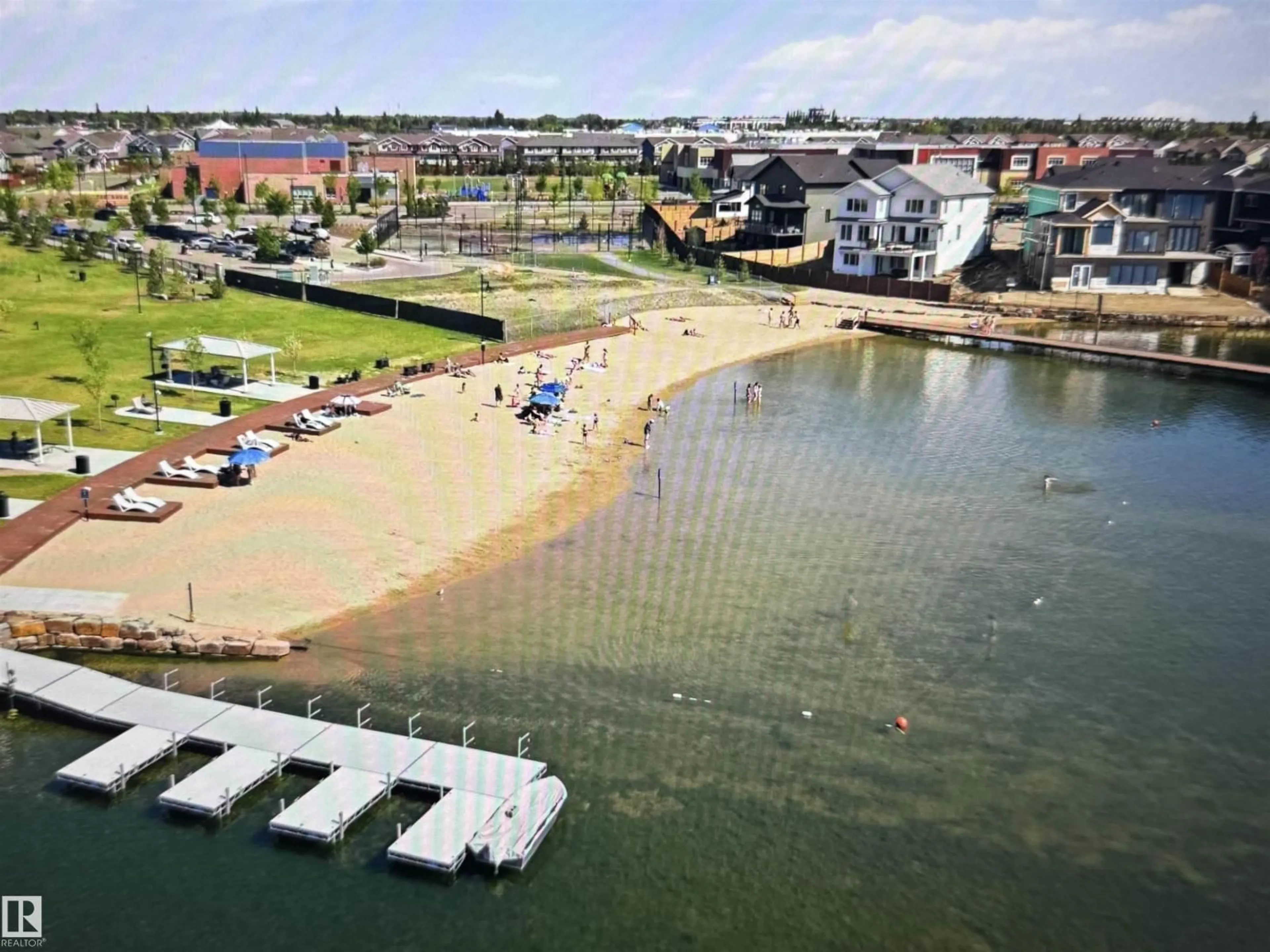 A pic from outside/outdoor area/front of a property/back of a property/a pic from drone, water/lake/river/ocean view for 56 100 JENSEN LAKES BV, St. Albert Alberta T8N7T9