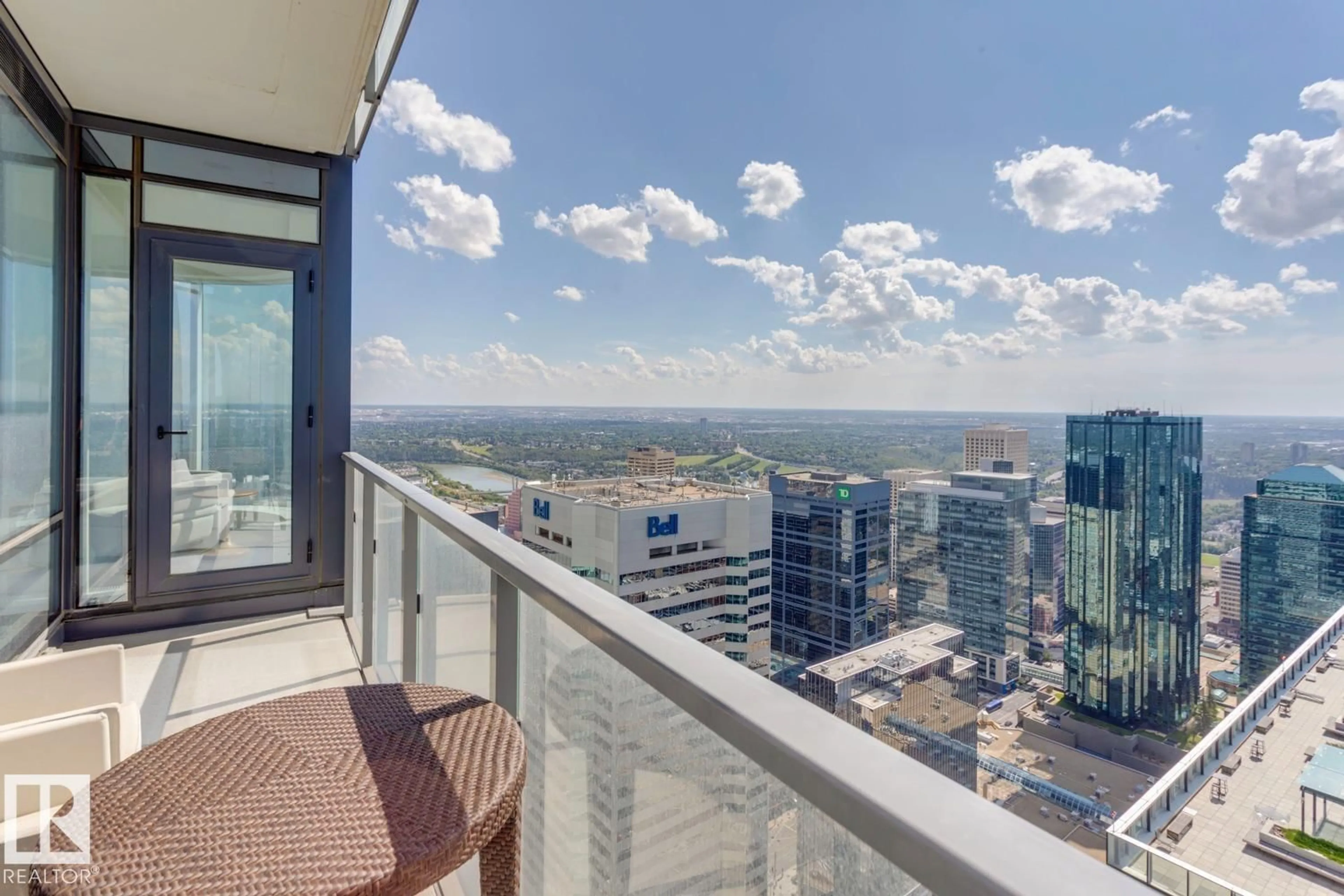 Balcony in the apartment, city buildings view from balcony for 10360 - 4404 102 ST NW, Edmonton Alberta T5J0K6