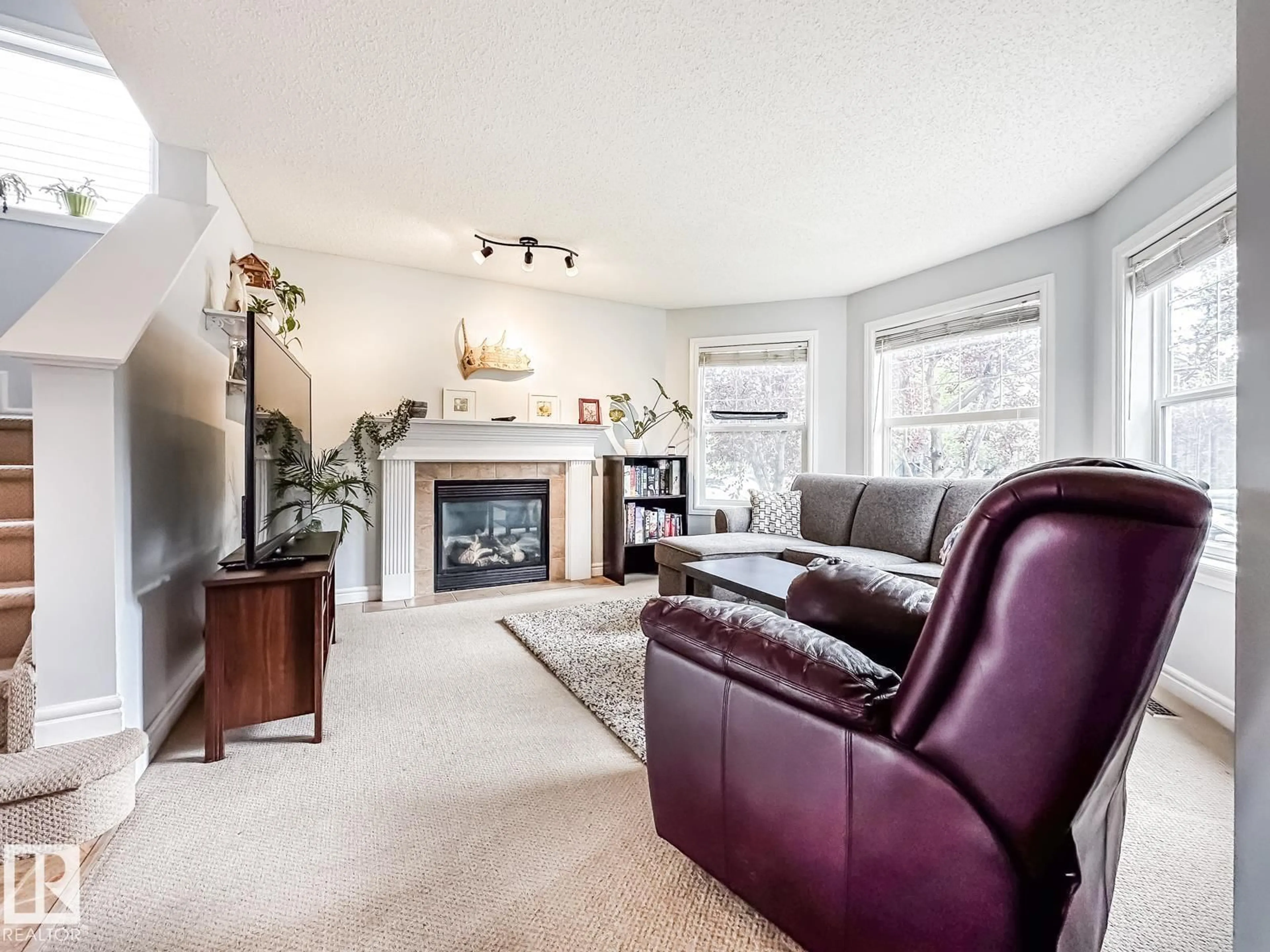 Living room with furniture, carpet floor for 12060 19 AV, Edmonton Alberta T6W1W5
